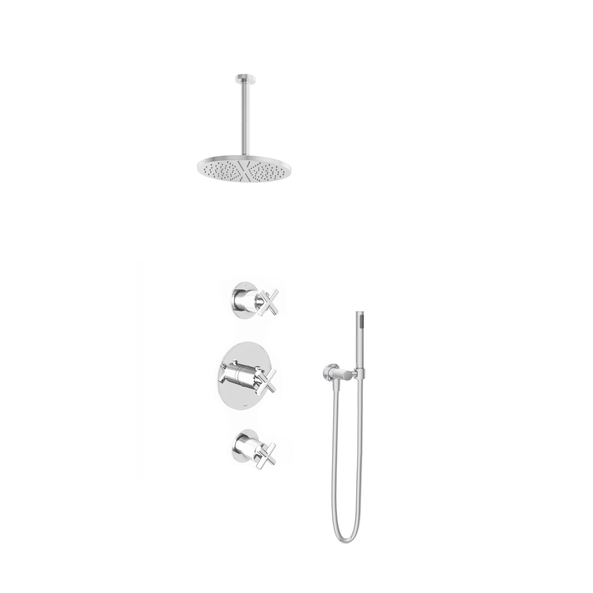 Hotbath Chap Inbouw Regendoucheset Rond Met 2 Stopkranen, Plafondbuis 30cm, Hoofddouche 25cm En Staafhanddouche Chroom