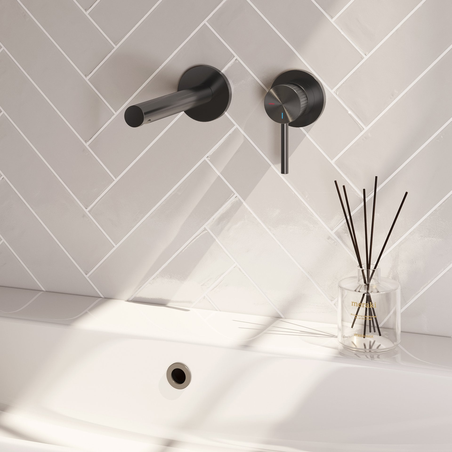 BRAUER Stripe inbouw wastafelmengkraan met rechte uitloop en rozetten model A1 gunmetal geborsteld PVD