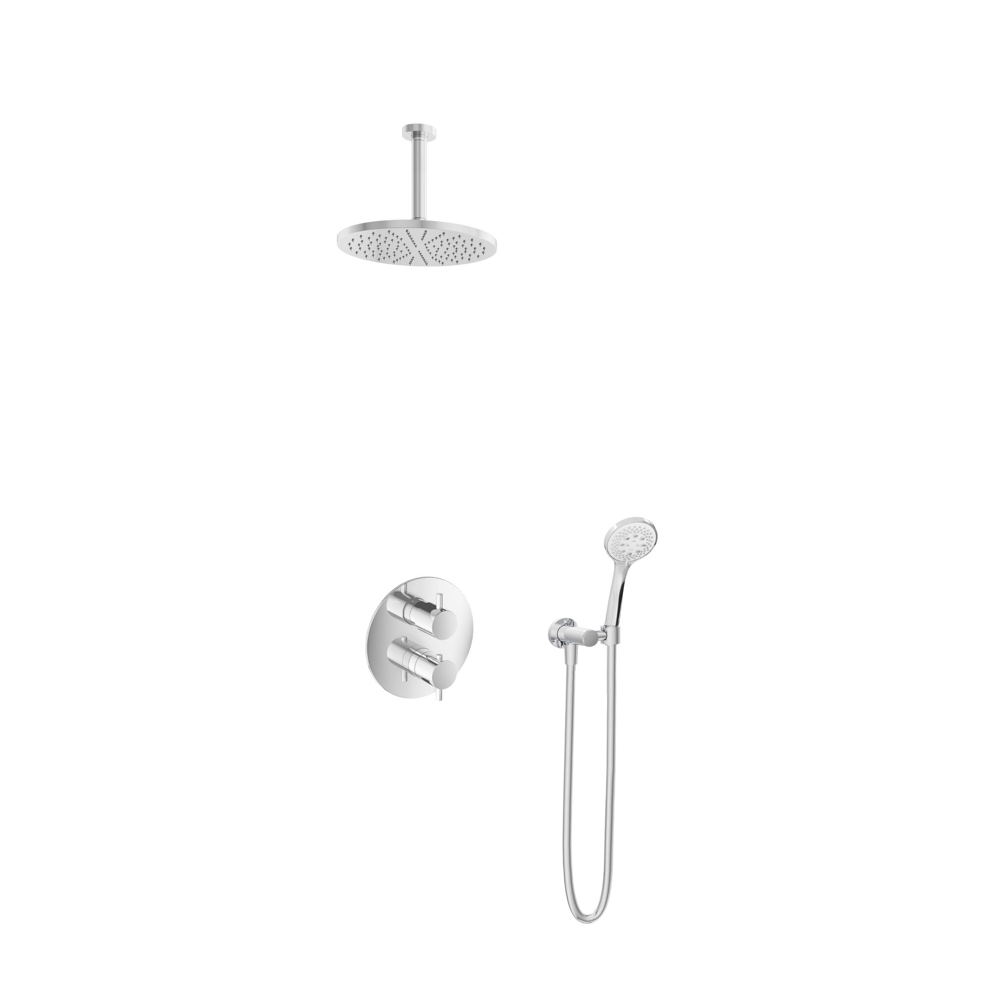 Hotbath Laddy Inbouw Regendoucheset Rond Met 2-Weg-Omstel, Plafondbuis 15cm, Hoofddouche 25cm En 3-Standen Handdouche Chroom