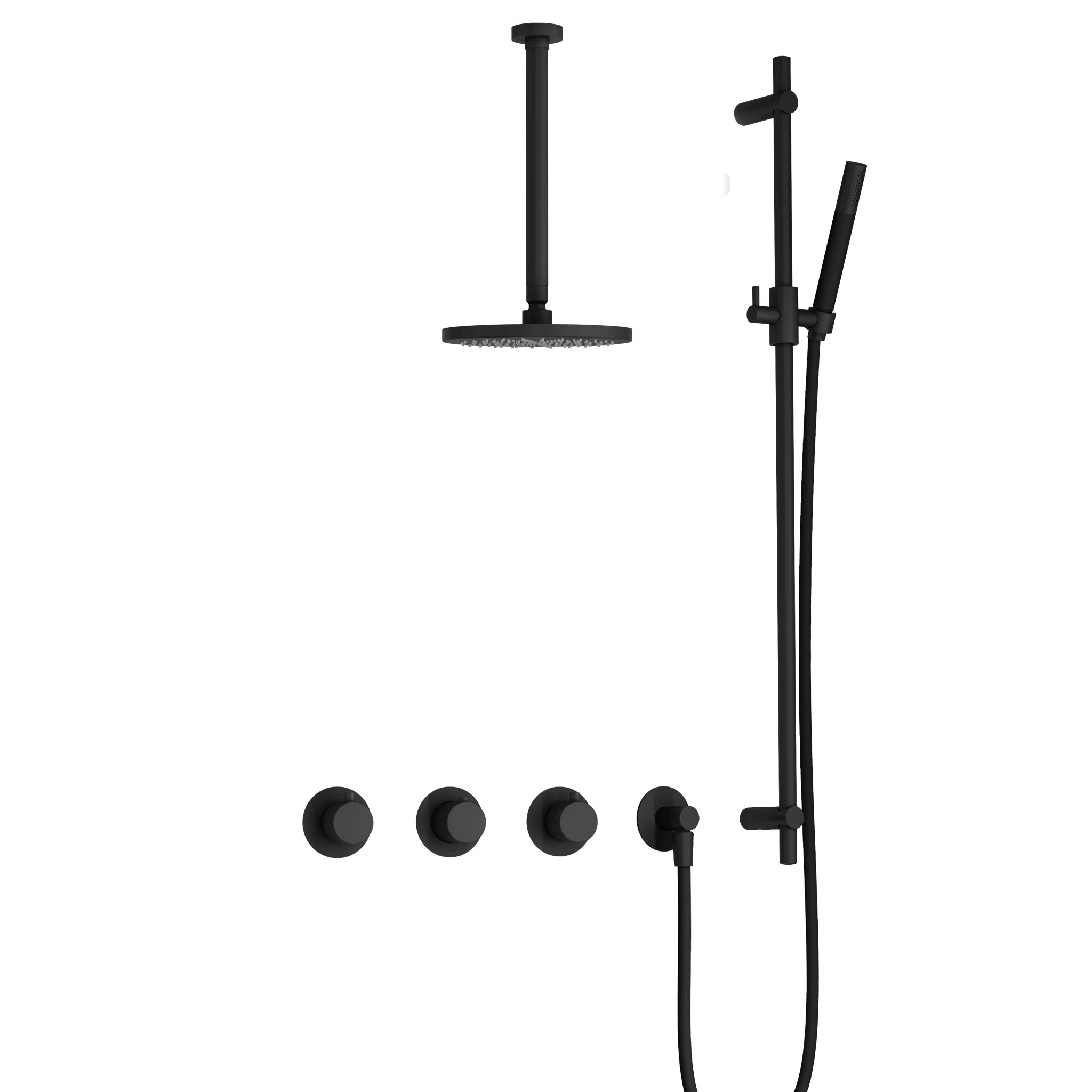 Hotbath Cobber X Inbouw Regendoucheset Met 2 Stopkranen, Plafondbuis 30cm, Hoofddouche 20cm, Staafhanddouche En Glijstang Mat Zwart