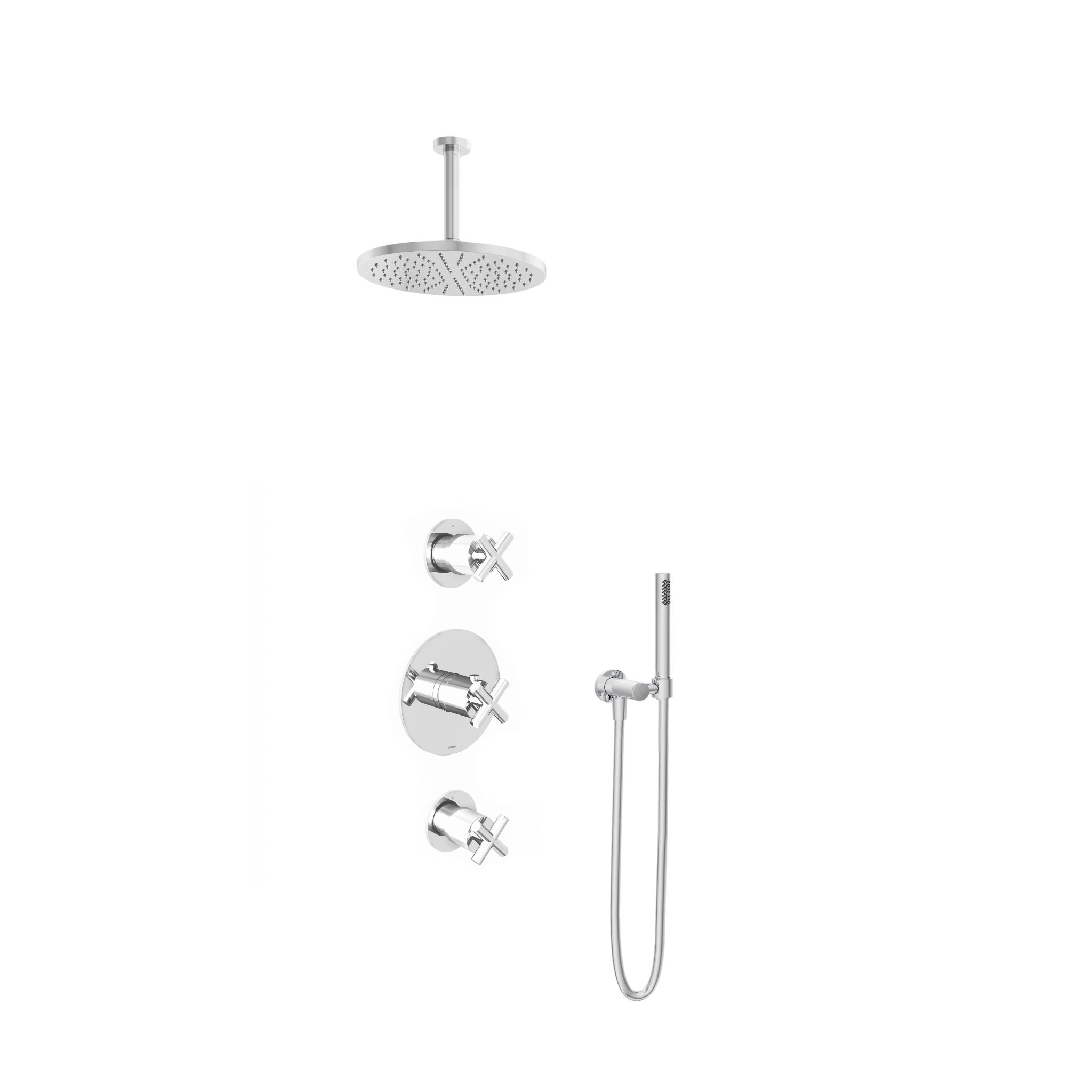 Hotbath Chap Inbouw Regendoucheset Rond Met 2 Stopkranen, Plafondbuis 15cm, Hoofddouche 30cm En Staafhanddouche Chroom