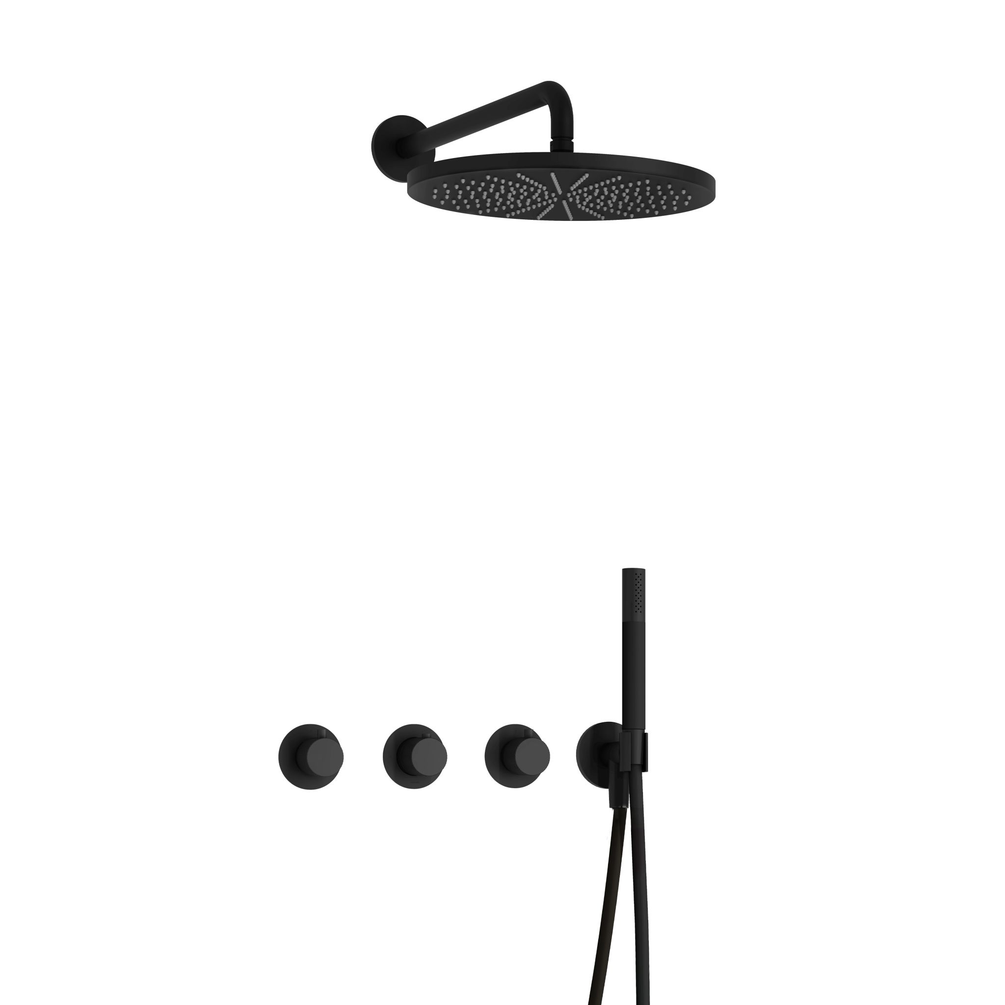 Hotbath Cobber X Inbouw Regendoucheset Met 2 Stopkranen, Wandarm, Hoofddouche 30cm En Staafhanddouche Mat Zwart