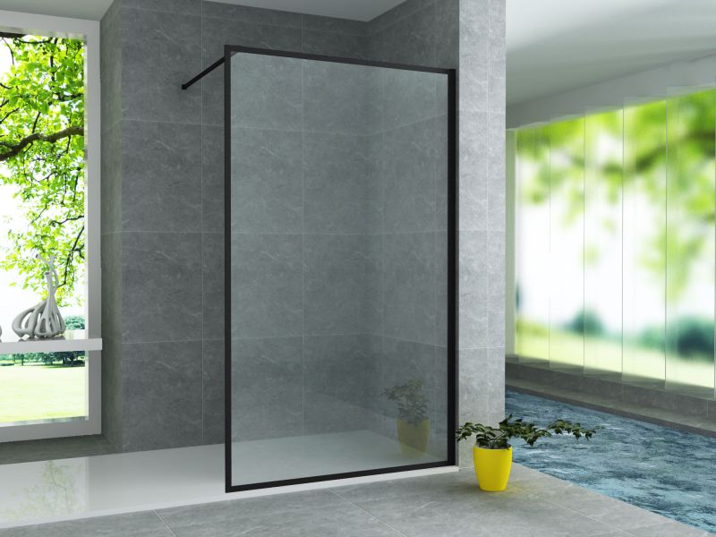 INLOOPDOUCHEWAND MAT ZWART PROFIEL/RAND 100X200CM 8MM