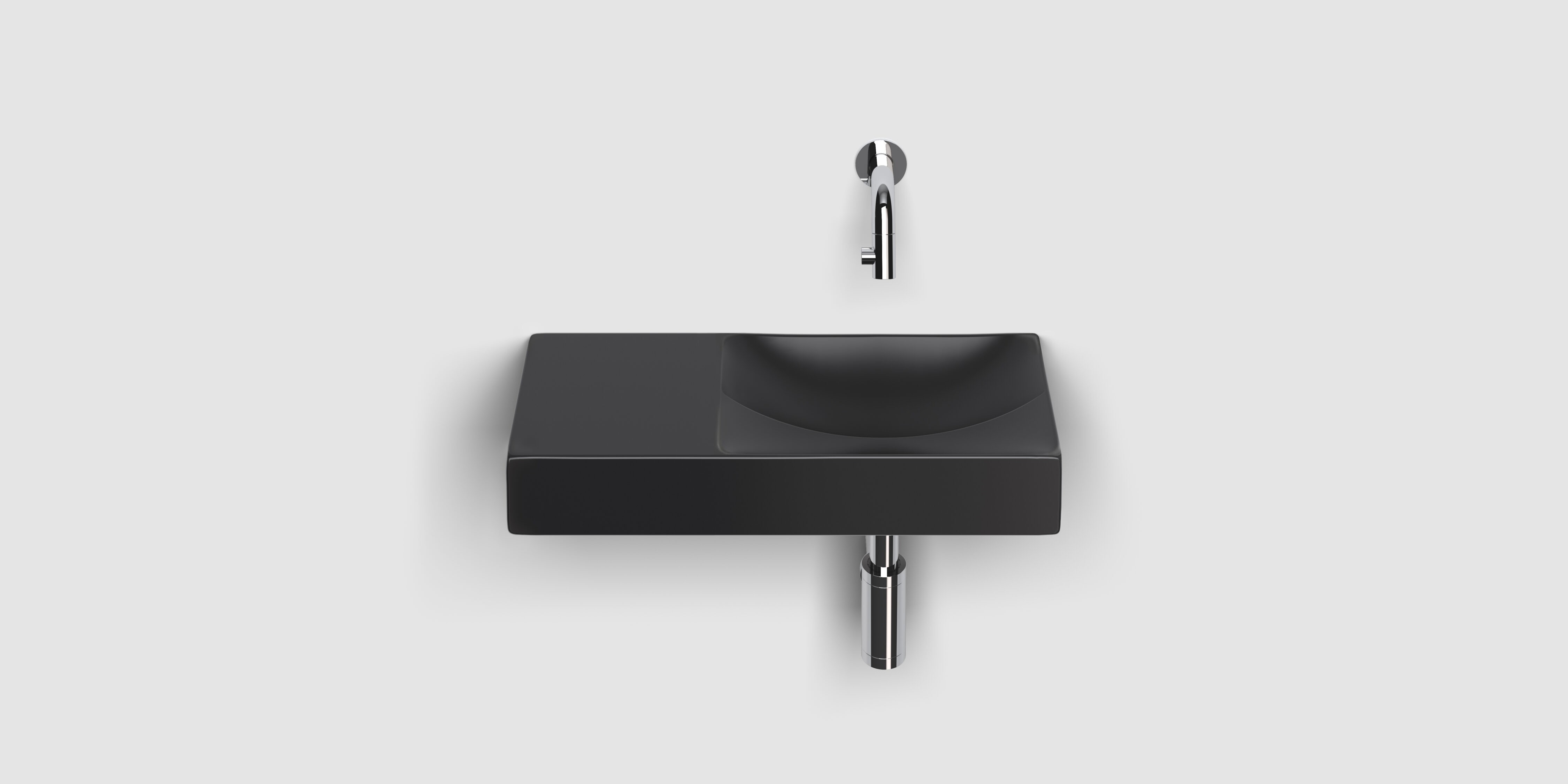 Clou Vale keramiek fontein 45x19x7cm voorbewerkt kraangat links Zwart mat