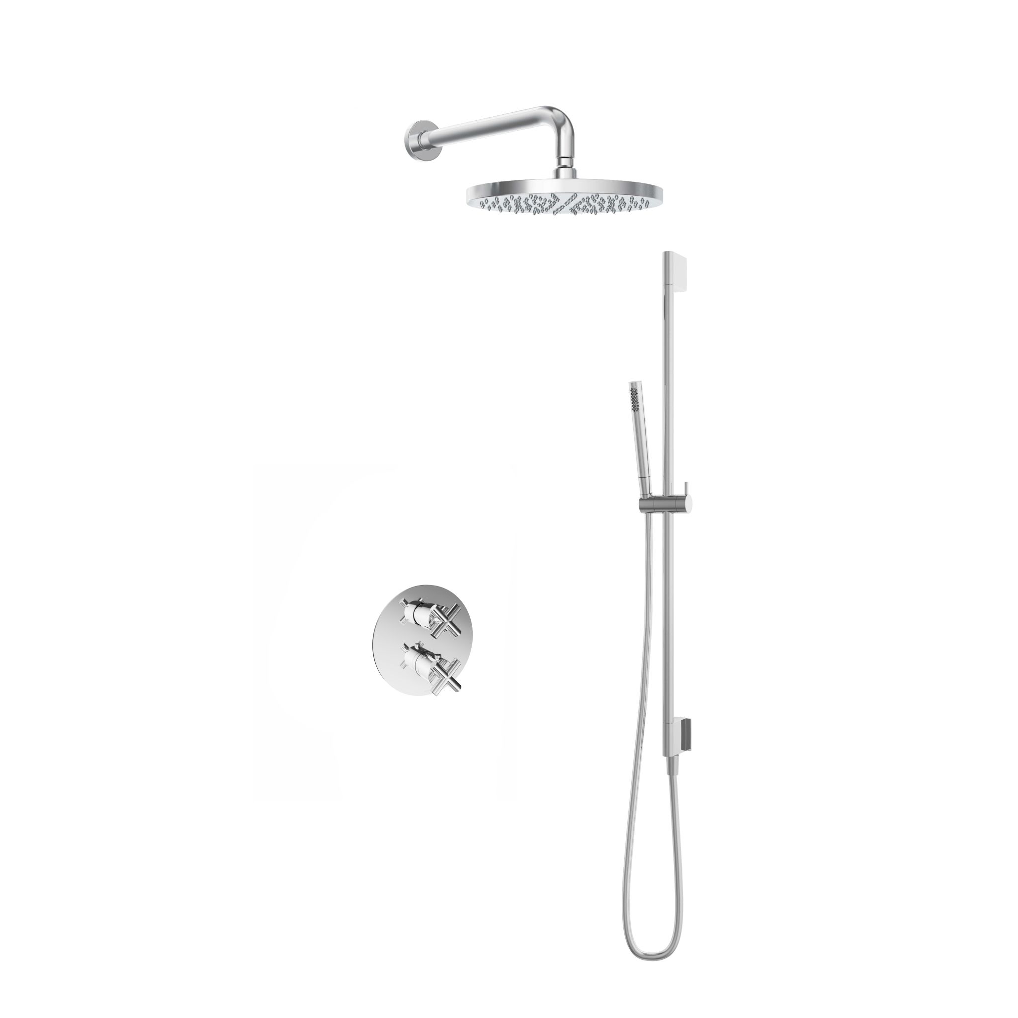 Hotbath Chap Inbouw Regendoucheset Rond Met 2-weg-omstel, Wandarm, Hoofddouche 30cm, Staafhanddouche En Glijstang Chroom