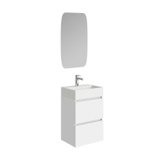 Mini onderkast met 2 laden glans wit en wastafel keramiek glans wit 45 cm inclusief spiegel