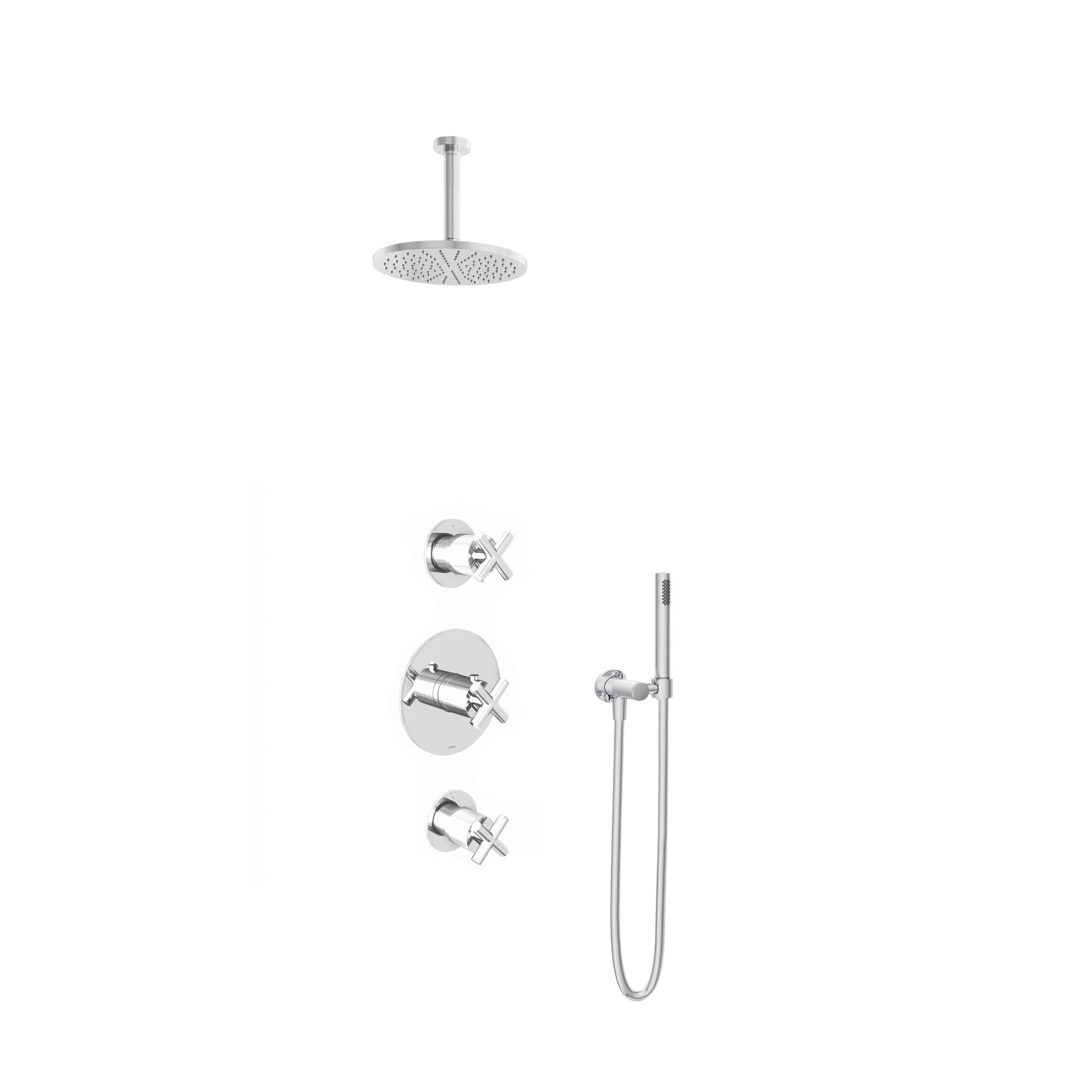 Hotbath Chap Inbouw Regendoucheset Rond Met 2 Stopkranen, Plafondbuis 15cm, Hoofddouche 20cm En Staafhanddouche Chroom