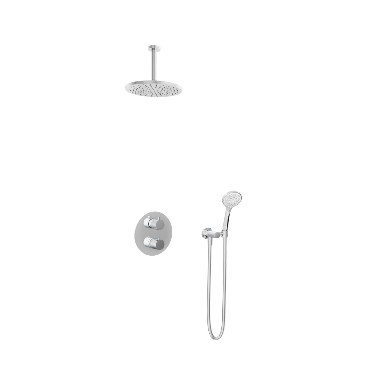 Hotbath Buddy Inbouw Regendoucheset Met 2-Weg-Omstel, Plafondbuis 15cm, Hoofddouche 25cm en 3-Standen Handdouche Chroom