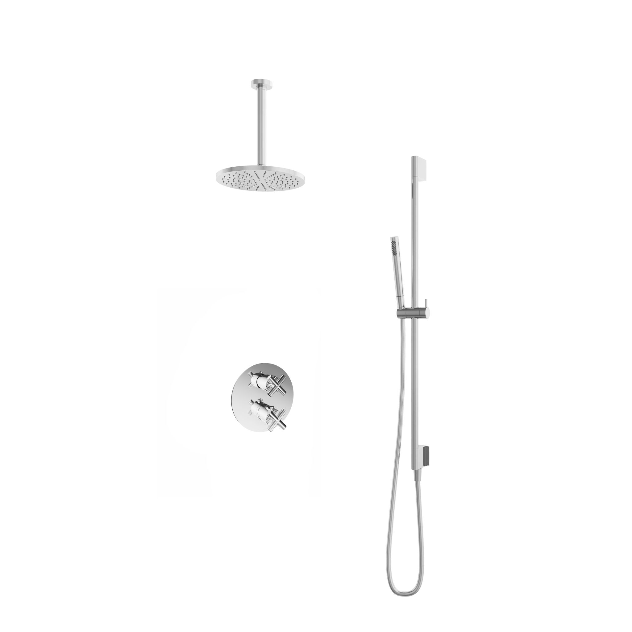 Hotbath Chap Inbouw Regendoucheset Rond Met 2-weg-omstel, Plafondbuis 30cm, Hoofddouche 20cm, Staafhanddouche En Glijstang Chroom