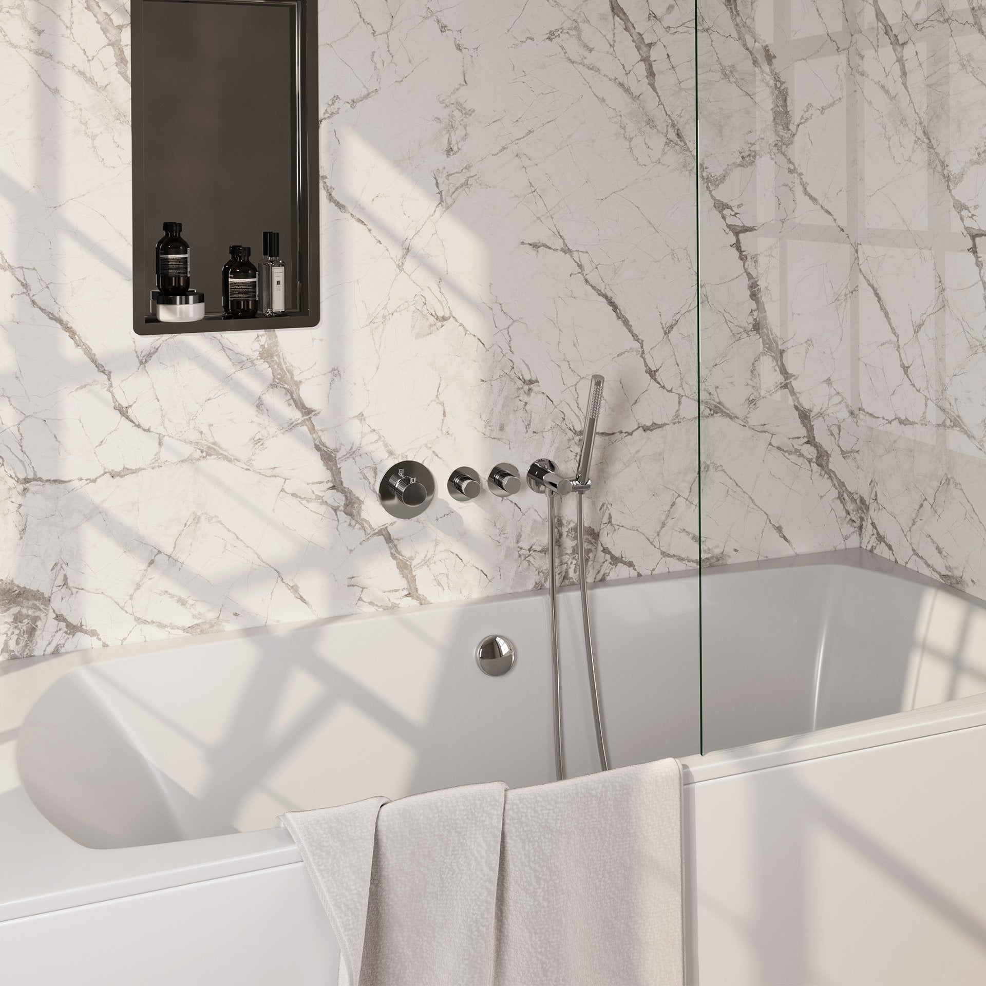 BRAUER Stripe thermostatische inbouw badkraan SET 01 met badvulcombinatie en staaf handdouche en doucheslang en wandaansluitbocht chroom