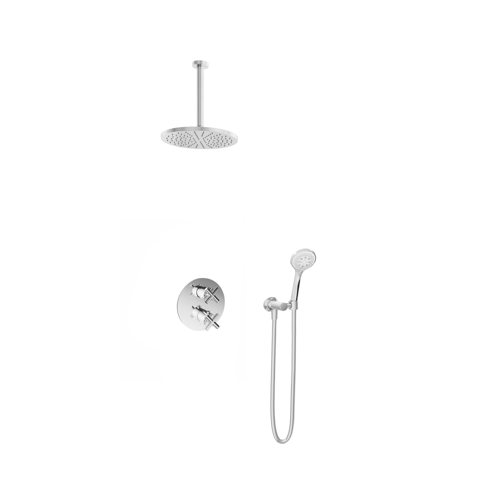 Hotbath Chap Inbouw Regendoucheset Rond Met 2-weg-omstel, Plafondbuis 30cm, Hoofddouche 25cm En 3-Standen Handdouche Chroom