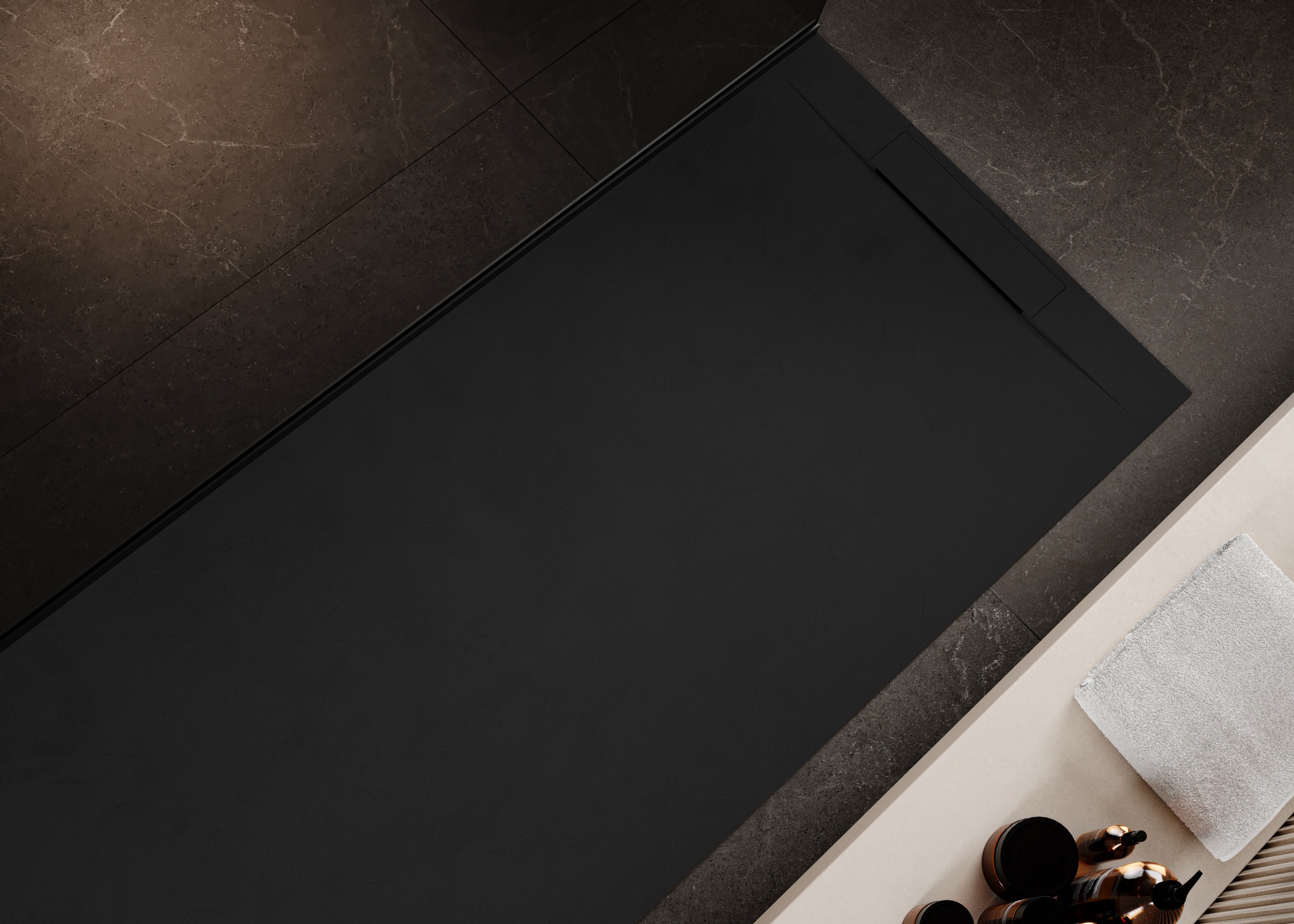 Creavit Aloni Plato Douchebak Composietsteen Zwart 160 cm