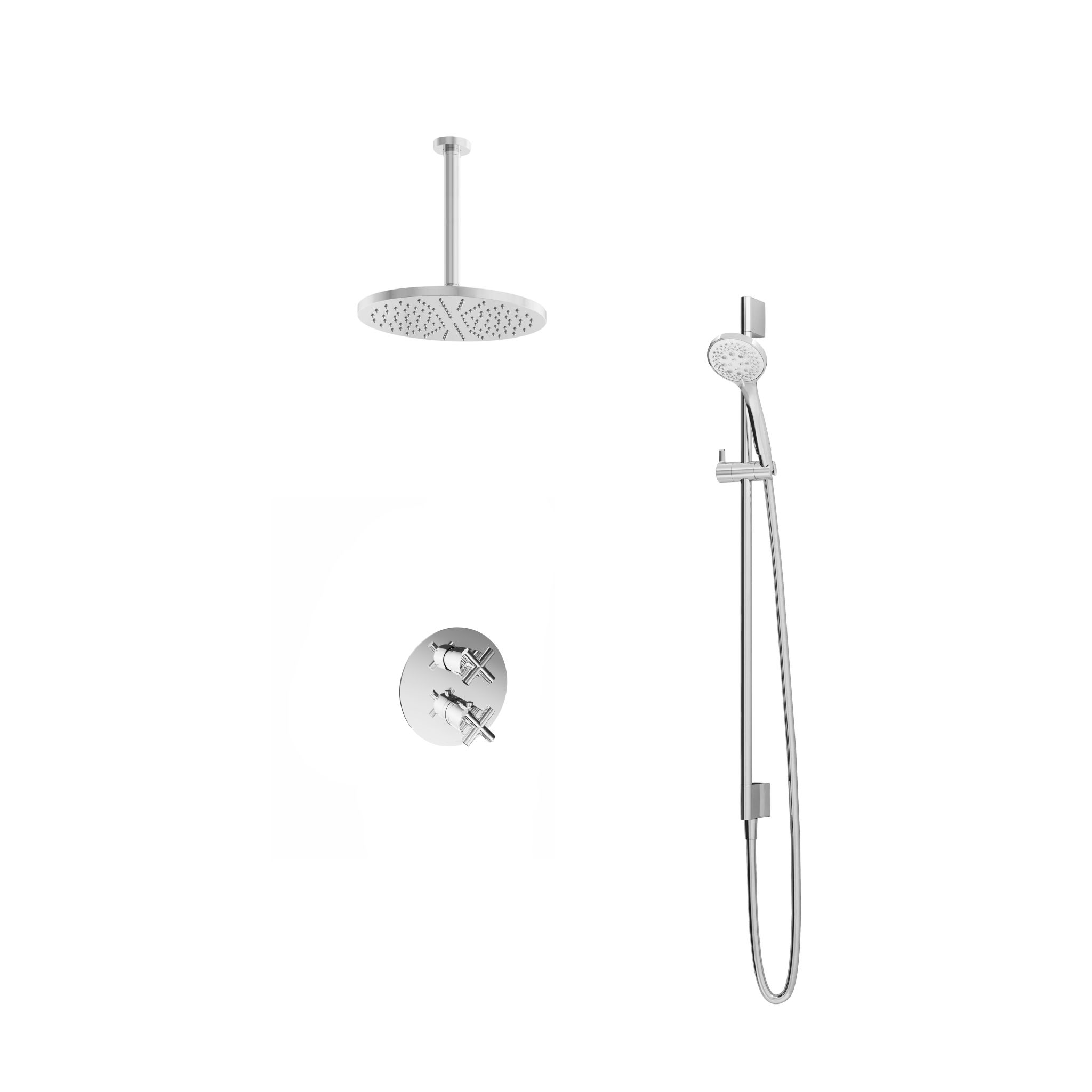 Hotbath Chap Inbouw Regendoucheset Rond Met 2-weg-omstel, Plafondbuis 30cm, Hoofddouche 30cm En 3-Standen Handdouche Chroom