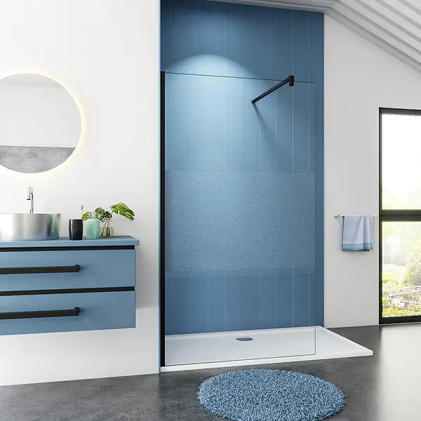 Inloopdouche Chrysant (110x200 cm) met Douchebak Daisy Wit (170x90 cm) - 10mm Semi Gesatineerd Glas - Mat Zwart