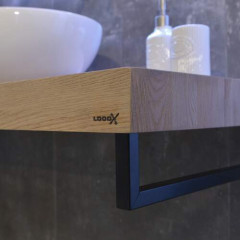 Looox Wooden Base Shelf solo R 120 cm, eiken old grey, handdoekhouders rechts mat zwart