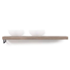 Looox Wooden Base Shelf solo L 160 cm, eiken old grey, handdoekhouders mat zwart