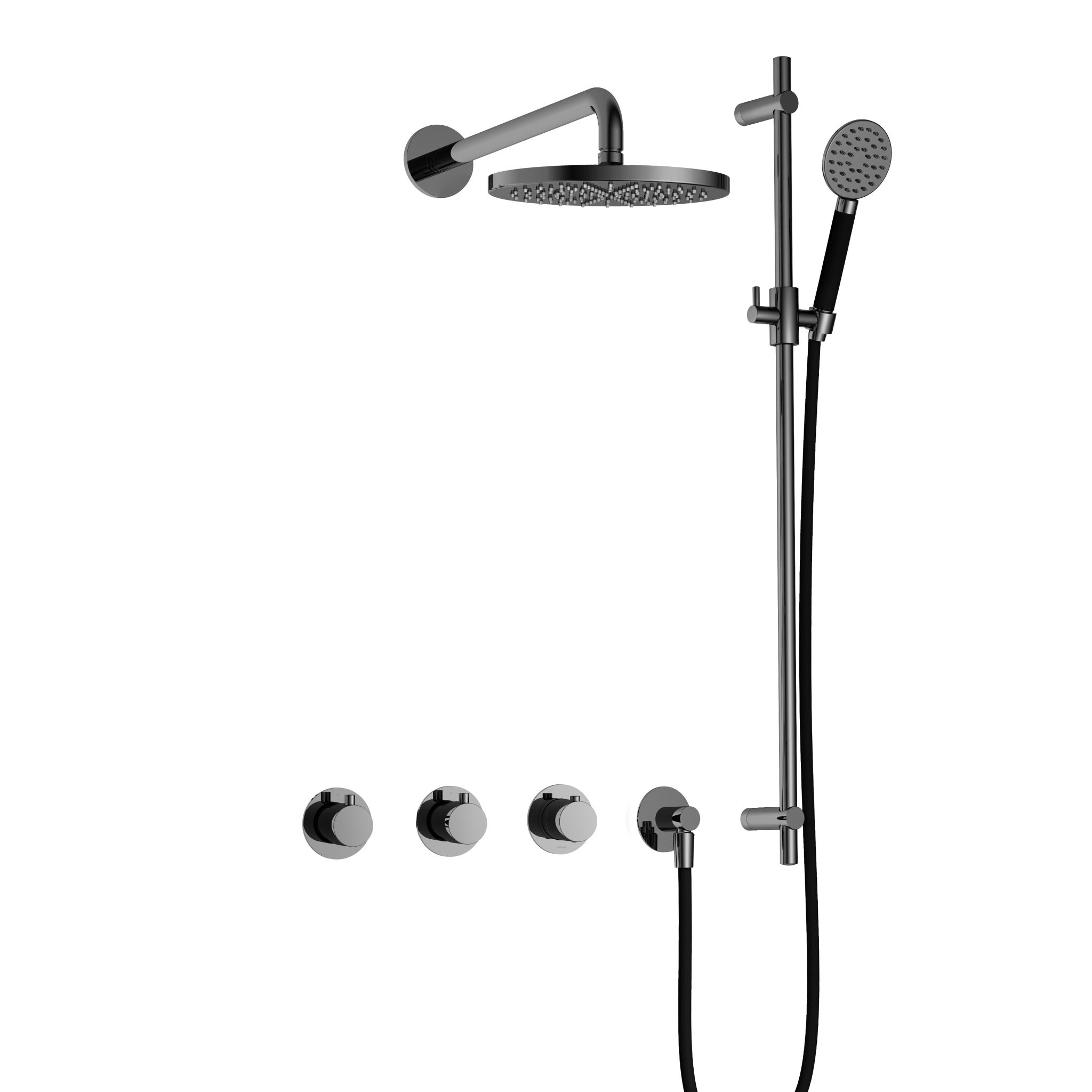 Hotbath Cobber Inbouw Regendoucheset Met Thermostaatkraan, 2 Stopkranen, Wandarm, Hoofddouche 20cm, 3-Standen Handdouche En Glijstang Zwart Chroom