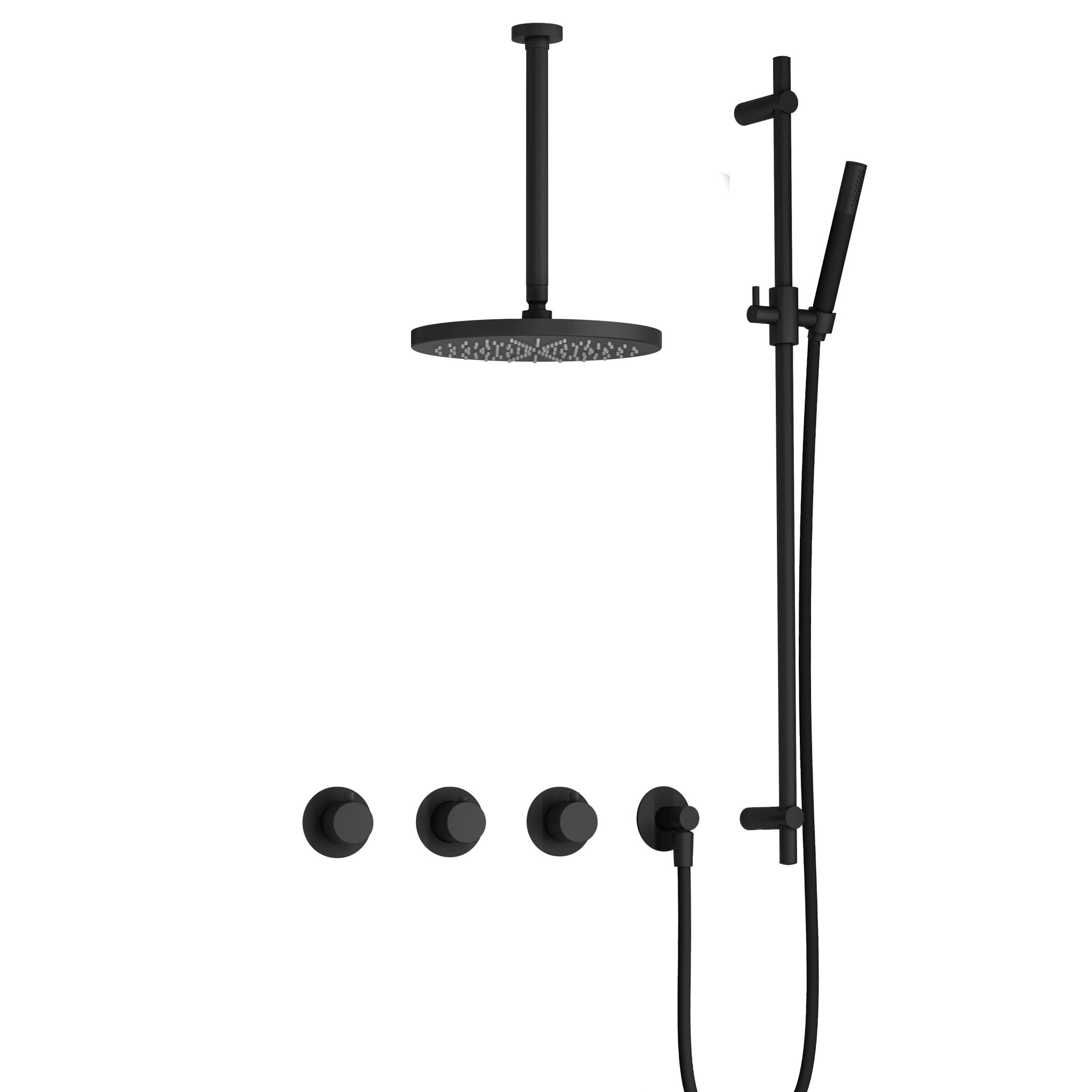 Hotbath Cobber X Inbouw Regendoucheset Met 2 Stopkranen, Plafondbuis 30cm, Hoofddouche 30cm, Staafhanddouche En Glijstang Mat Zwart