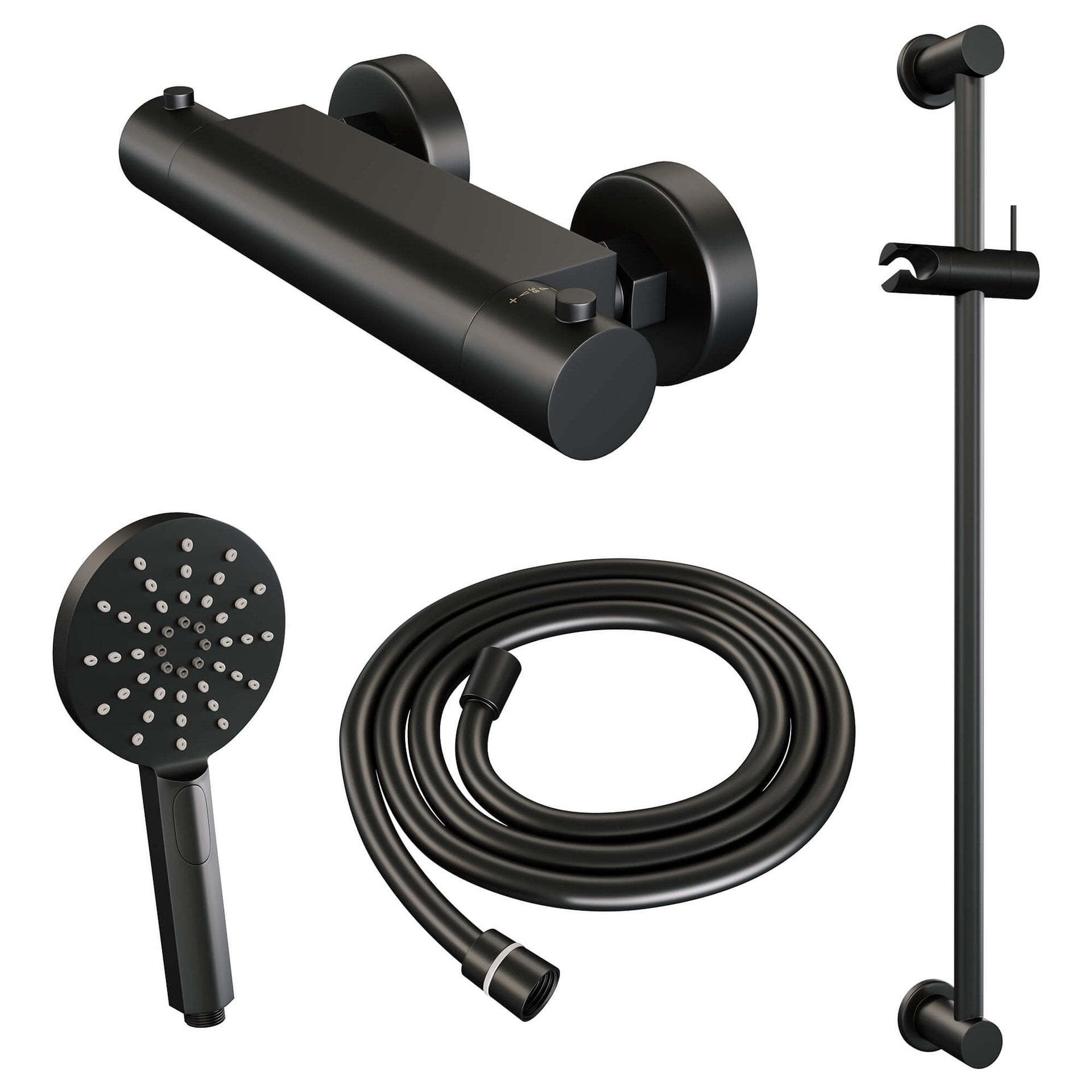 BRAUER Black Edition opbouw douche thermostaatkraan SET 02 met glijstang en 3-standen handdouche en doucheslang mat zwart