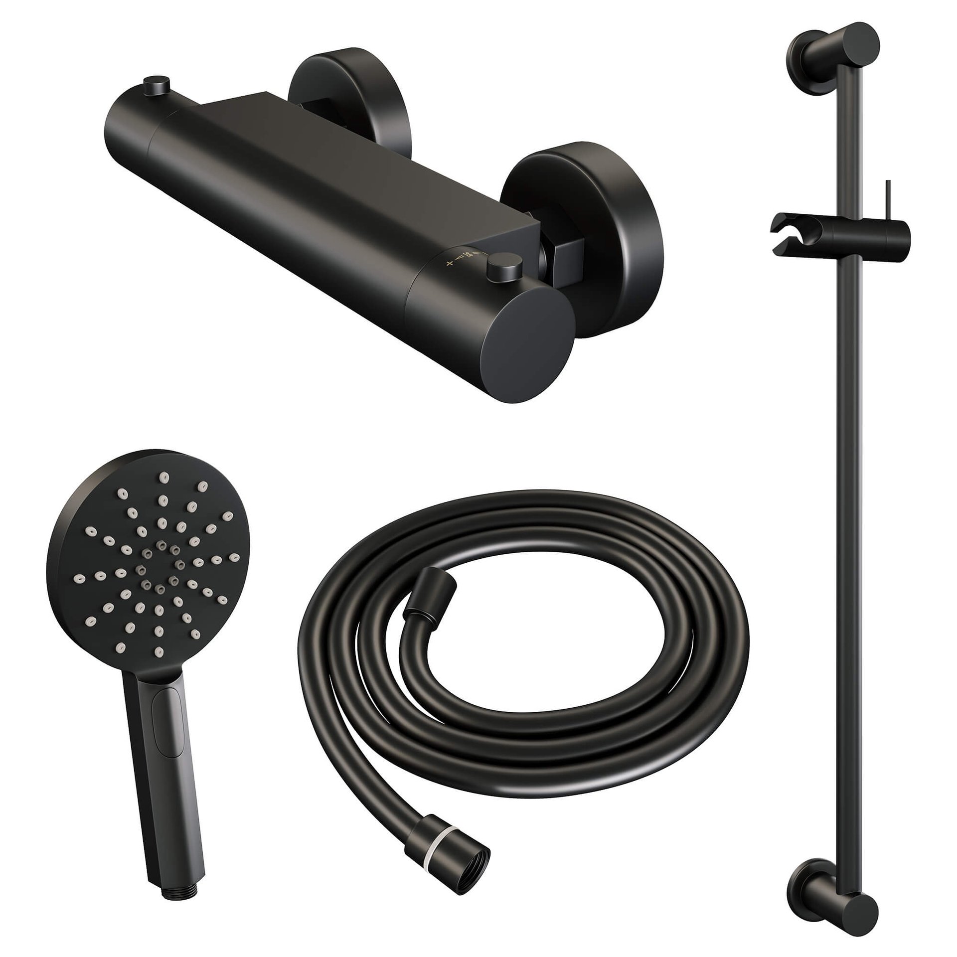 BRAUER Black Edition opbouw douche thermostaatkraan SET 02 met glijstang en 3-standen handdouche en doucheslang mat zwart