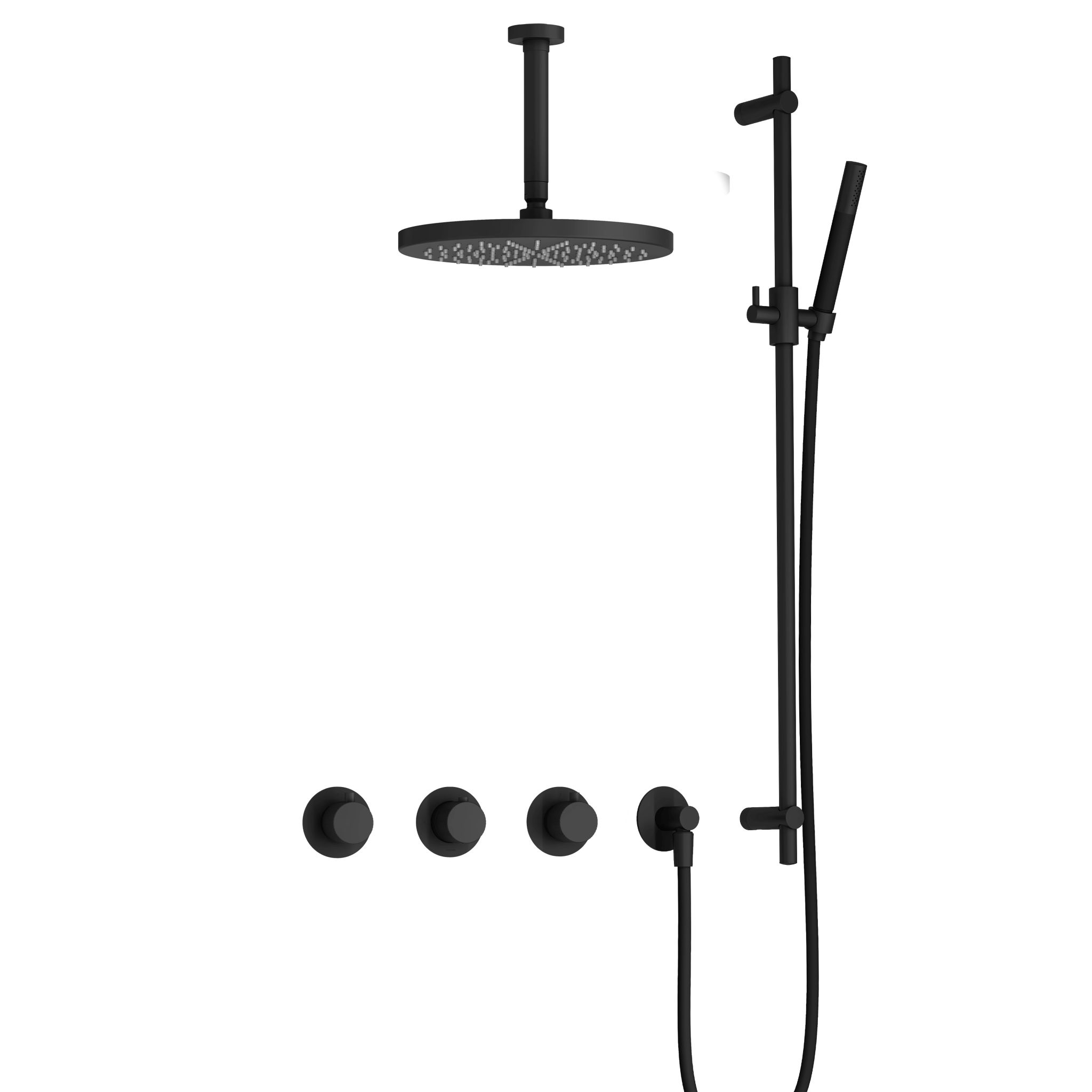 Hotbath Cobber X Inbouw Regendoucheset Met 2 Stopkranen, Plafondbuis 15cm, Hoofddouche 30cm, Staafhanddouche En Glijstang Mat Zwart