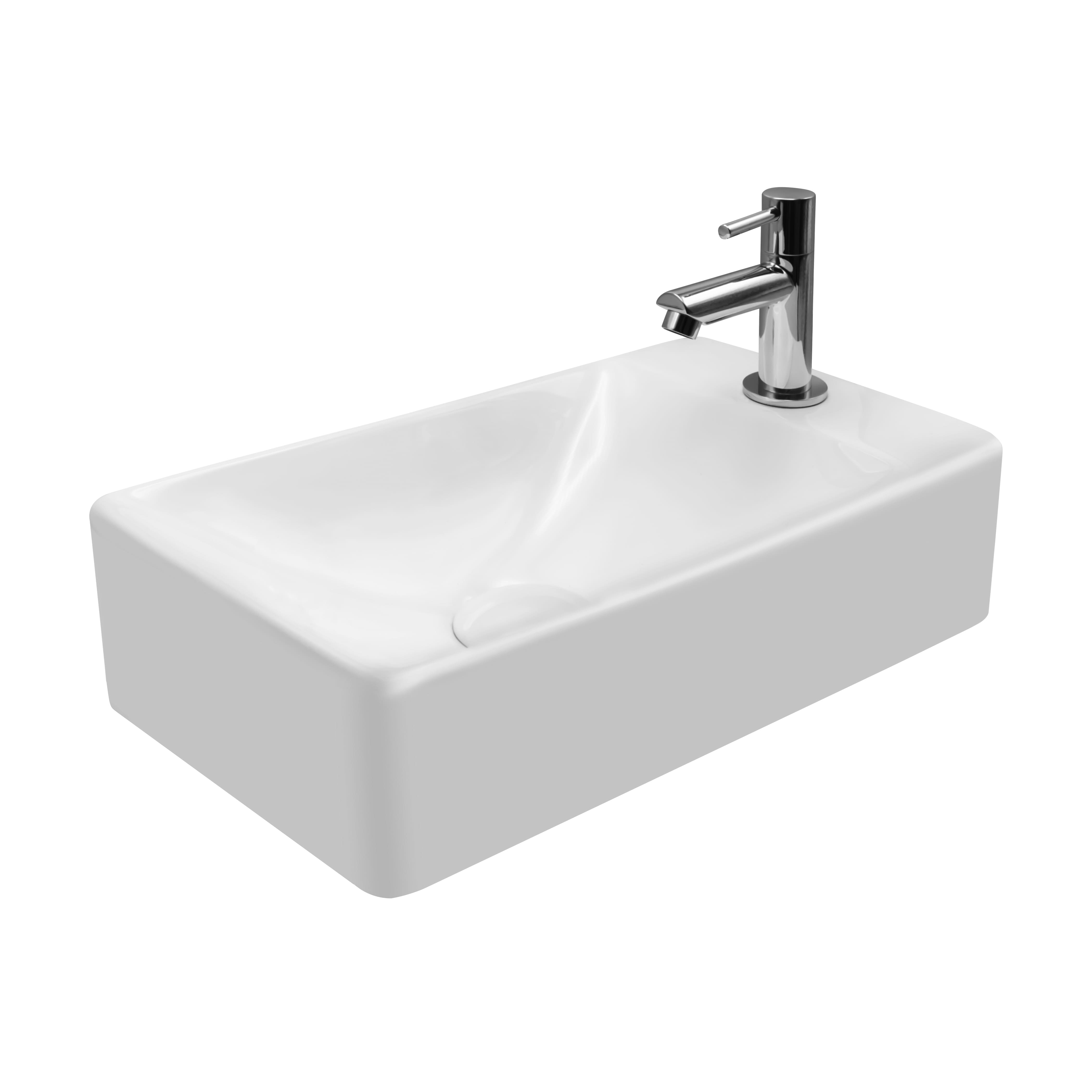 Aloni Keramiek Fontein Wastafel Wit Met Kraangat Rechts