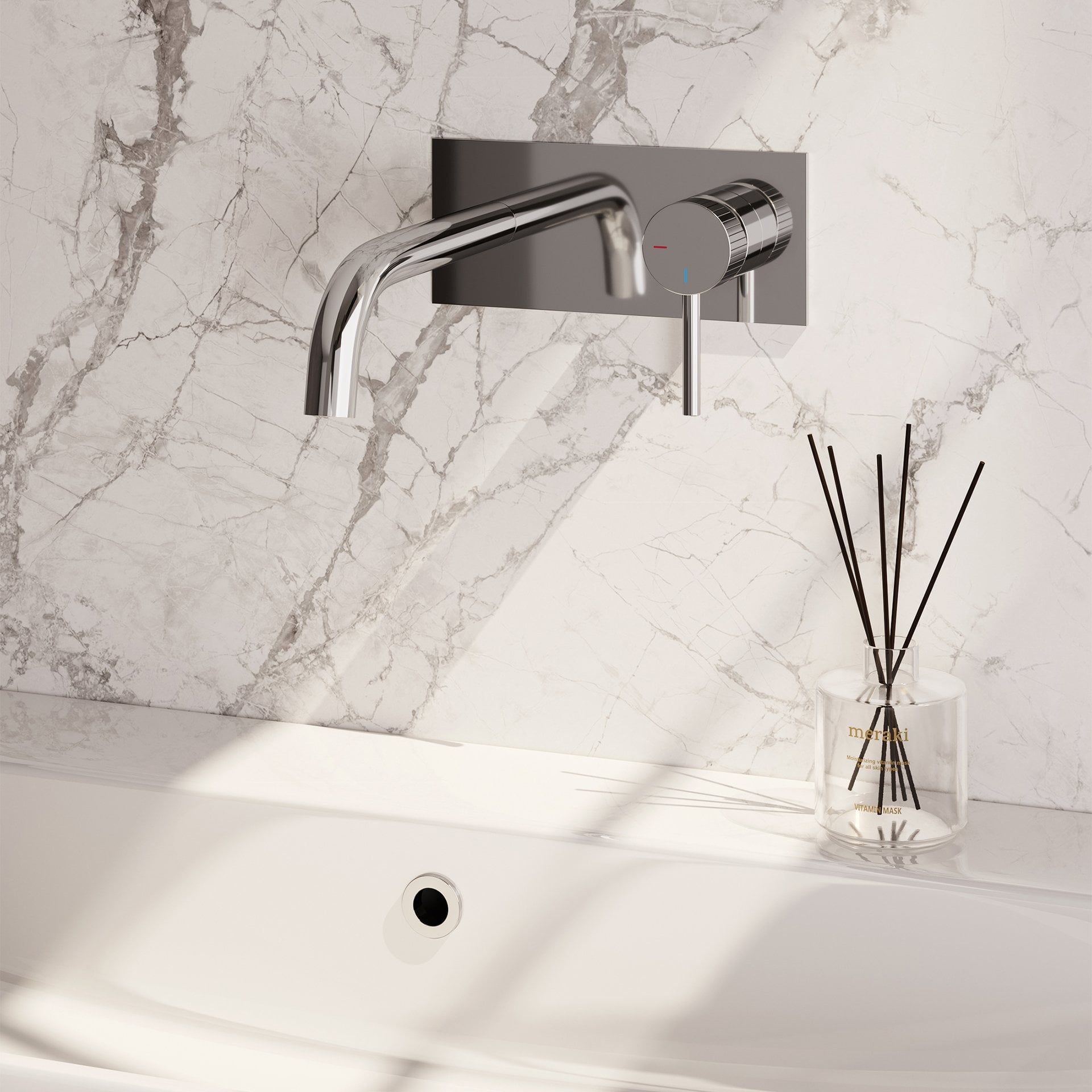 BRAUER Stripe inbouw wastafelmengkraan met gebogen uitloop en afdekplaat model A1 chroom
