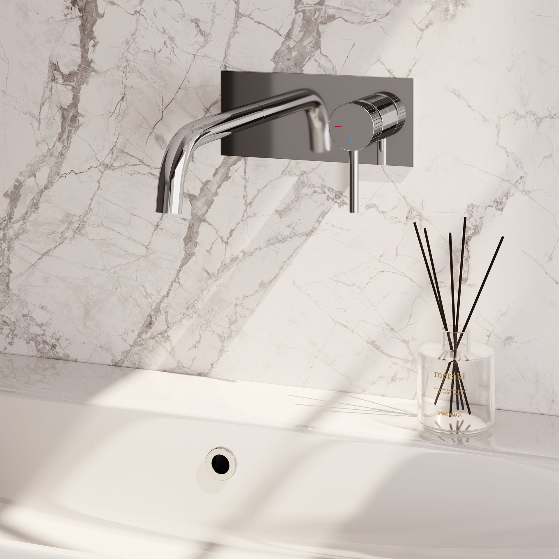 BRAUER Stripe inbouw wastafelmengkraan met gebogen uitloop en afdekplaat model A1 chroom