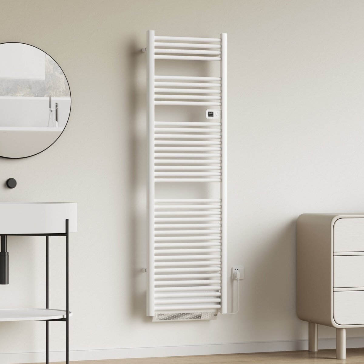 Belrad Radiator Handdoekdroger Met Blower - Elektrisch - Met Digitale Programmeerbare Thermostaat - 2000W - 184x54x13,3 Cm - Glanzend Wit
