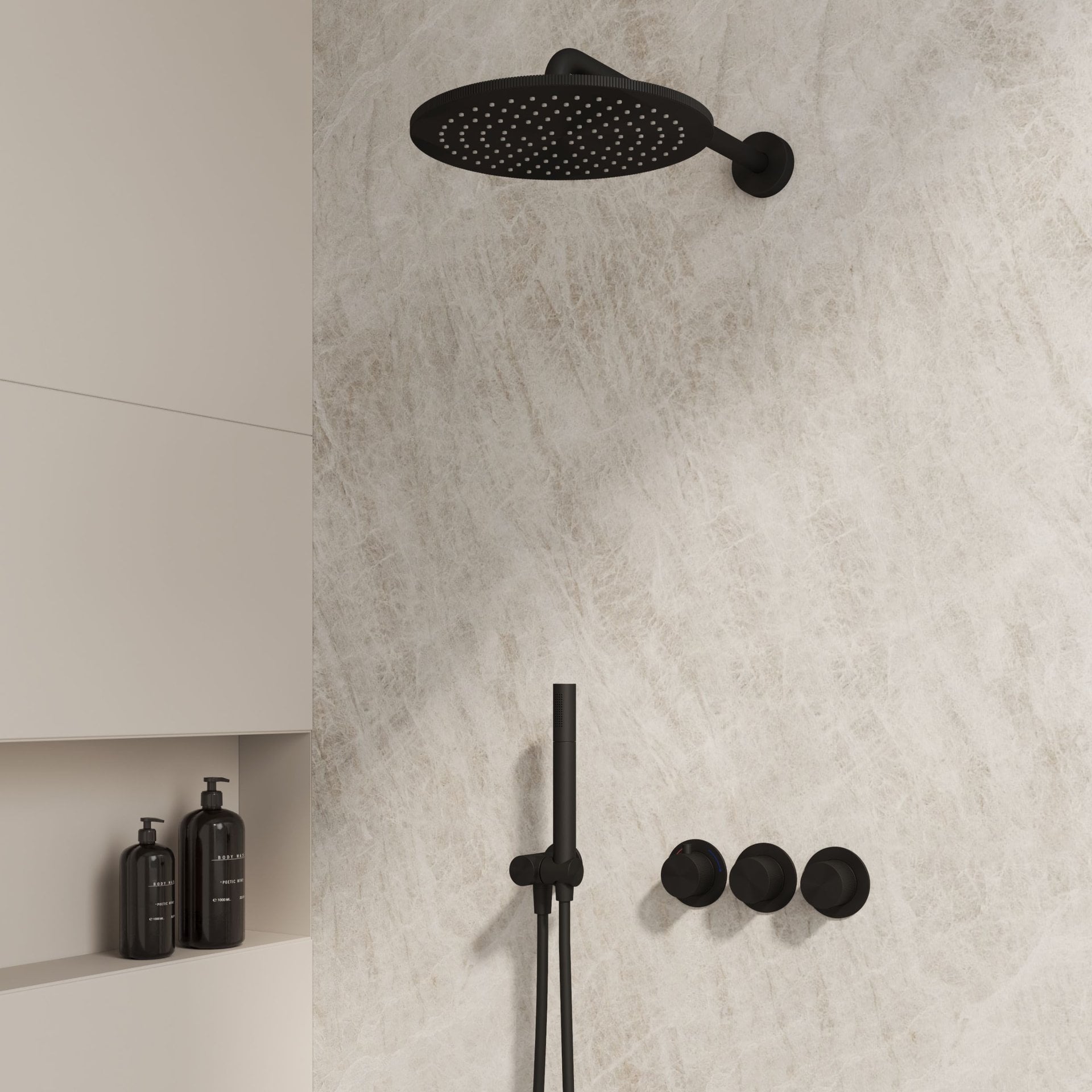 Best-Design "One-Pack" inbouw-regendoucheset "High-End Nero M-250" mat-zwart