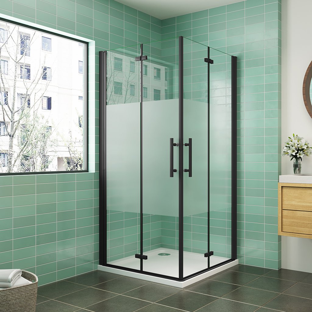 Douchecabine Rechthoek Black Poppy 120x76 cm Dubbele Vouwdeur 6mm Semi Gesatineerd Glas Mat Zwart Antikalk