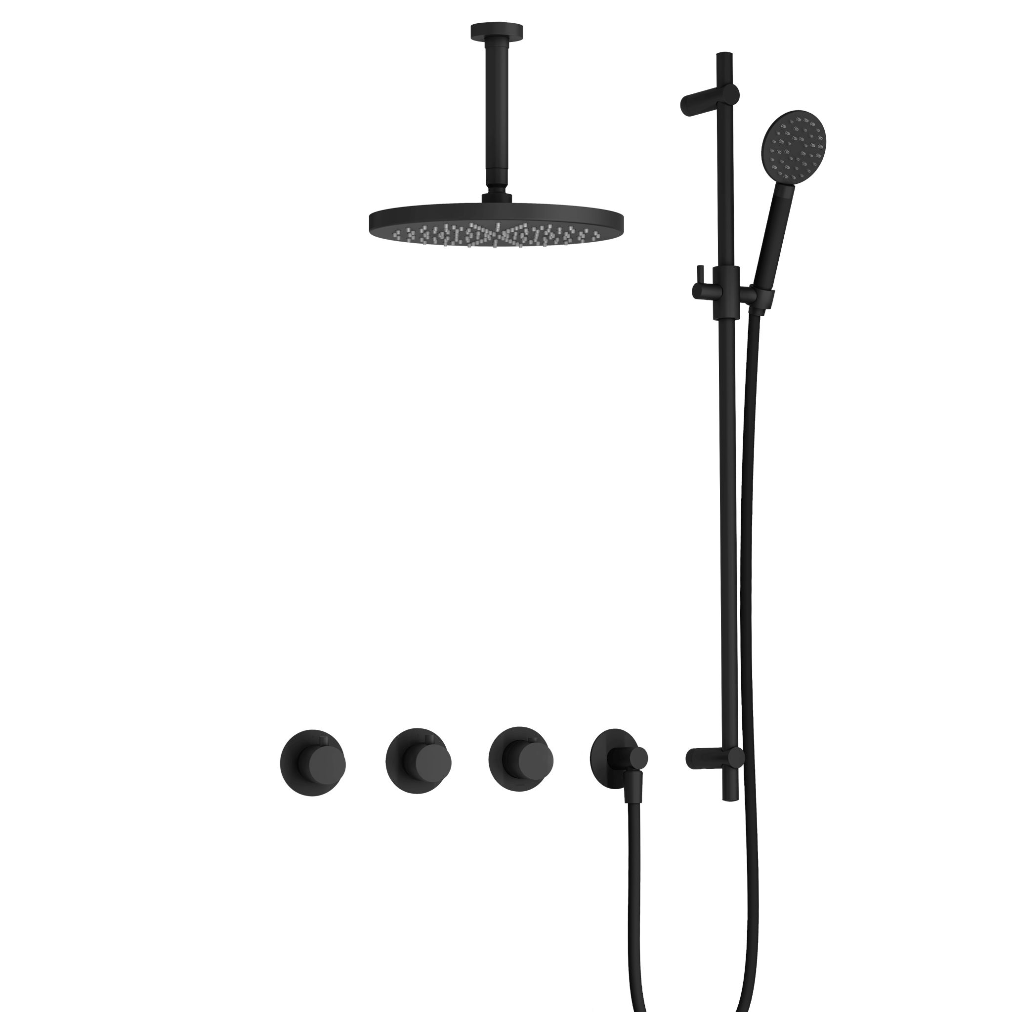 Hotbath Cobber Inbouw Regendoucheset Met Thermostaatkraan, 2 Stopkranen, Plafondbuis 15cm, Hoofddouche 30cm, 3-Standen Handdouche En Glijstang Mat Zwart