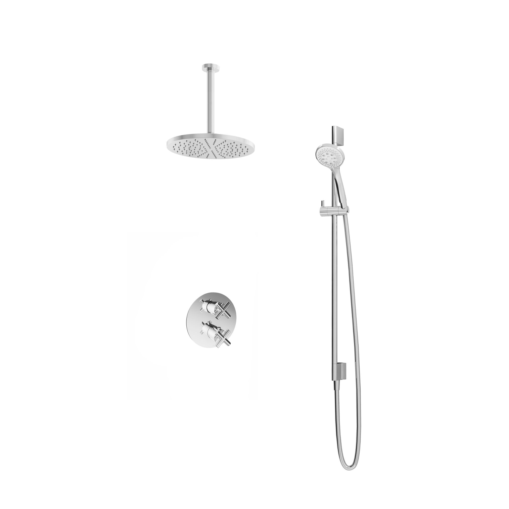 Hotbath Chap Inbouw Regendoucheset Rond Met 2-weg-omstel, Plafondbuis 30cm, Hoofddouche 30cm, 3-Standen Handdouche En Glijstang Chroom