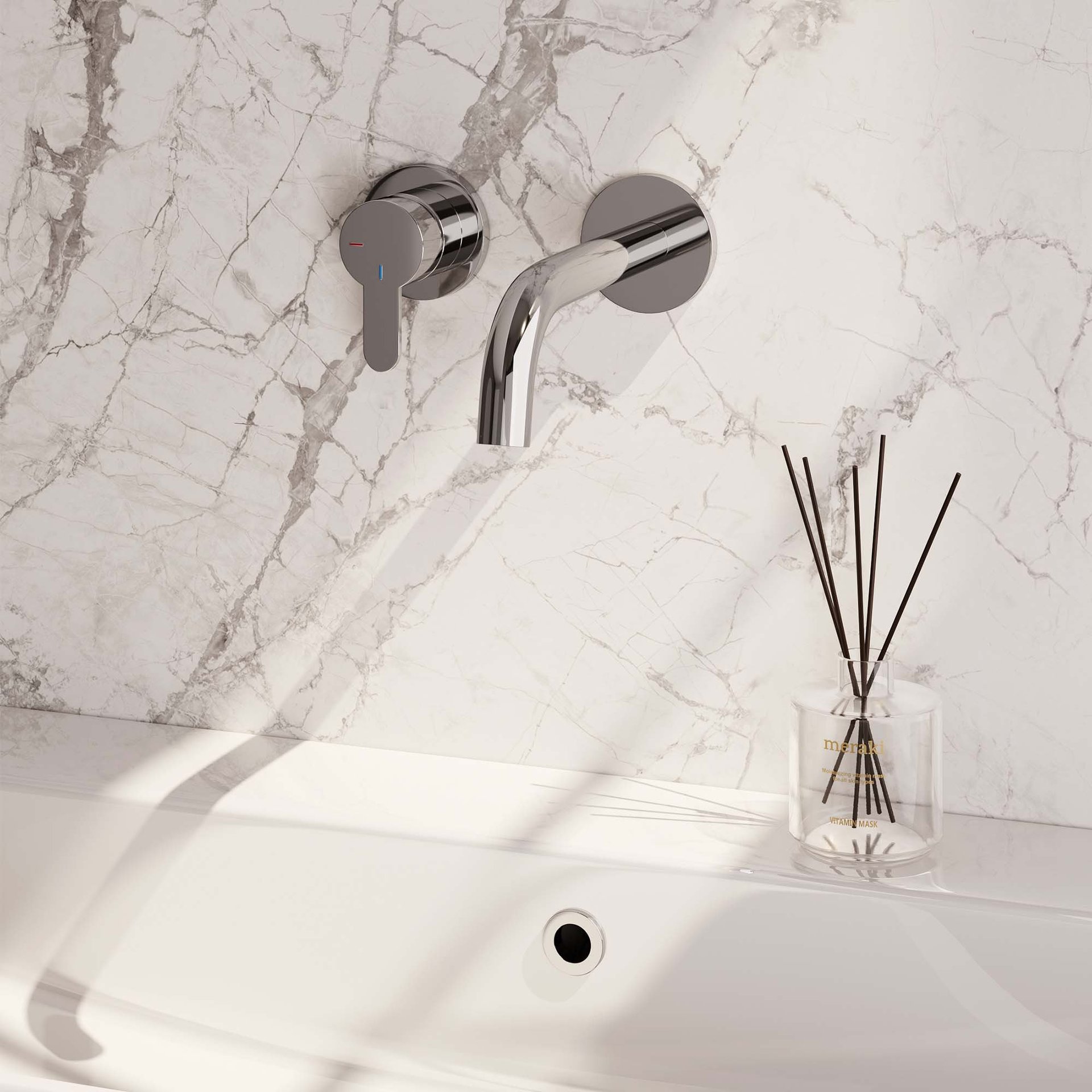 BRAUER Chrome Edition inbouw wastafelmengkraan met gebogen uitloop en rozetten model D2 chroom