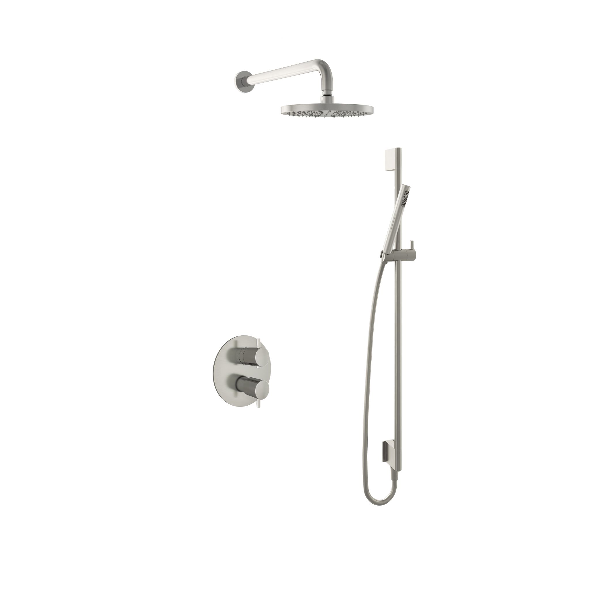 Hotbath Laddy Inbouw Regendoucheset Rond Met 2-weg-omstel, Wandarm, Hoofddouche 20cm, Staafhanddouche En Glijstang Geborsteld Nikkel