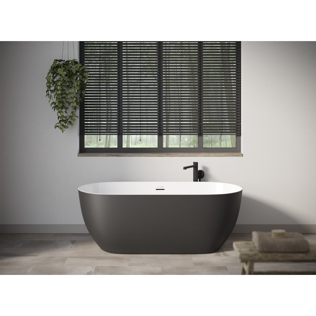 Looox Vrijstaand ligbad Chill 170 x 80 x 60 cm glans wit, buitenzijde mat zwart