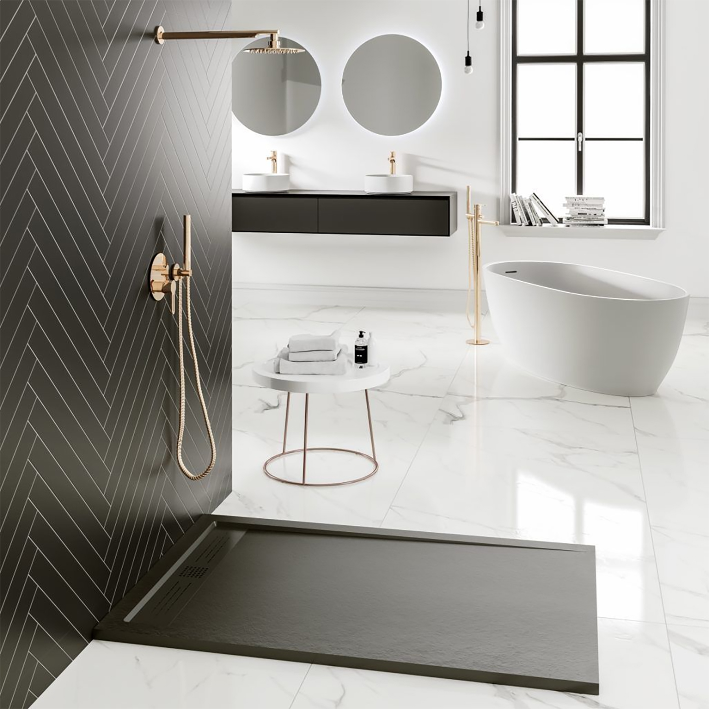 Creavit Aloni Elite Flat Composietsteen Douchebak Zwart 120x80x3cm