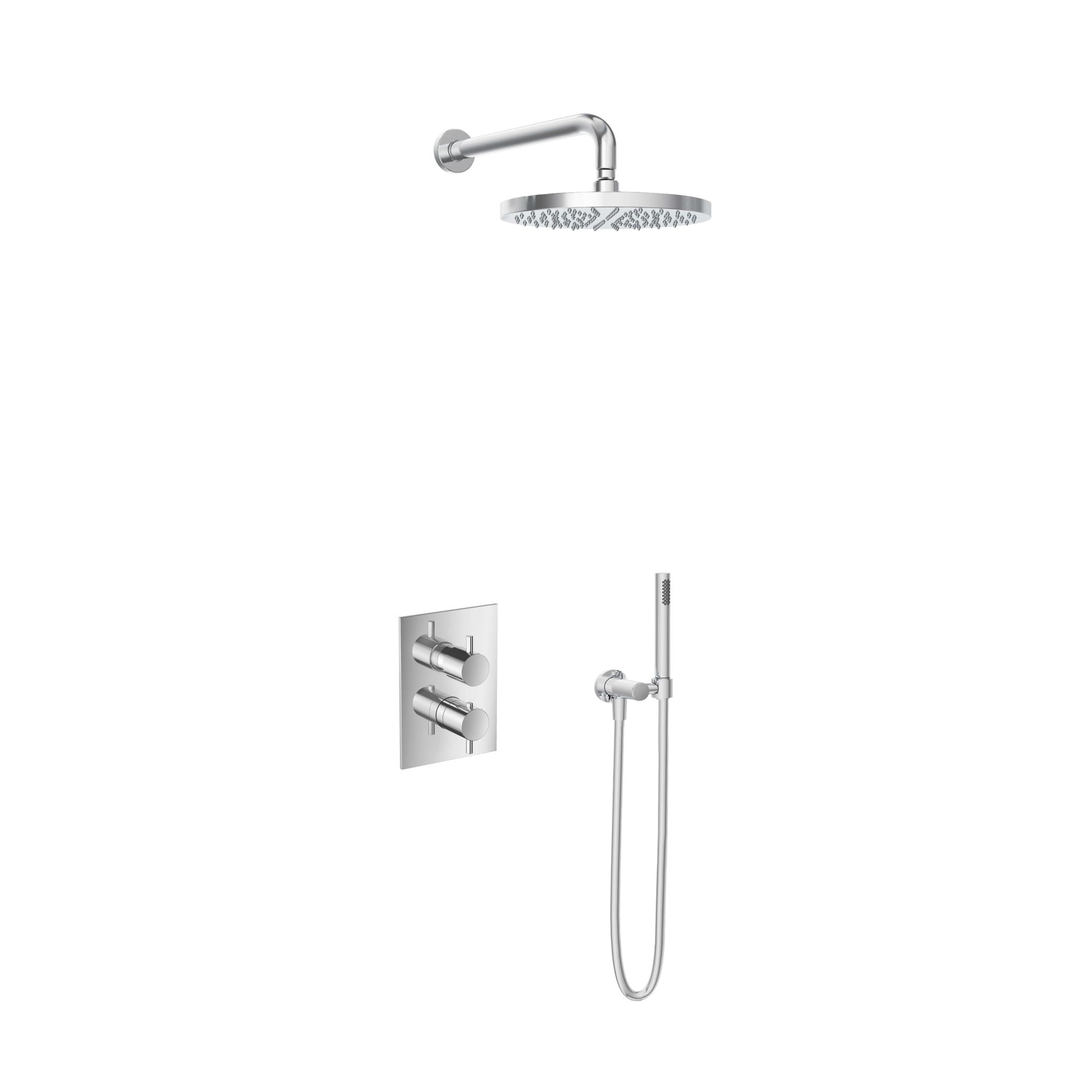 Hotbath Laddy Inbouw Regendoucheset Rond-Vierkant Met 2-Weg-Omstel, Wandarm, Hoofddouche 30cm En Staafhanddouche Chroom