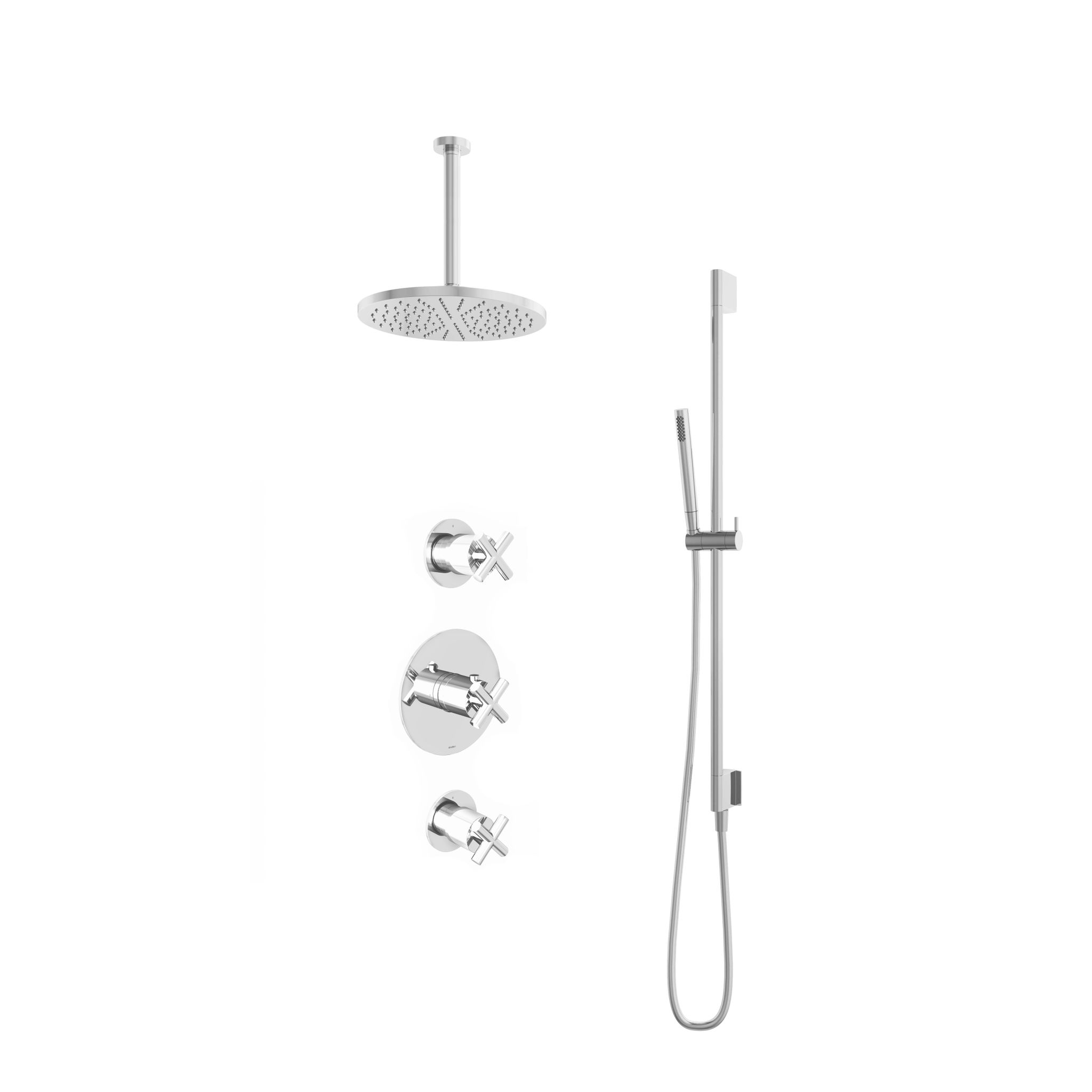 Hotbath Chap Inbouw Regendoucheset Rond Met 2 Stopkranen, Plafondbuis 30cm, Hoofddouche 30cm, Staafhanddouche En Glijstang Chroom