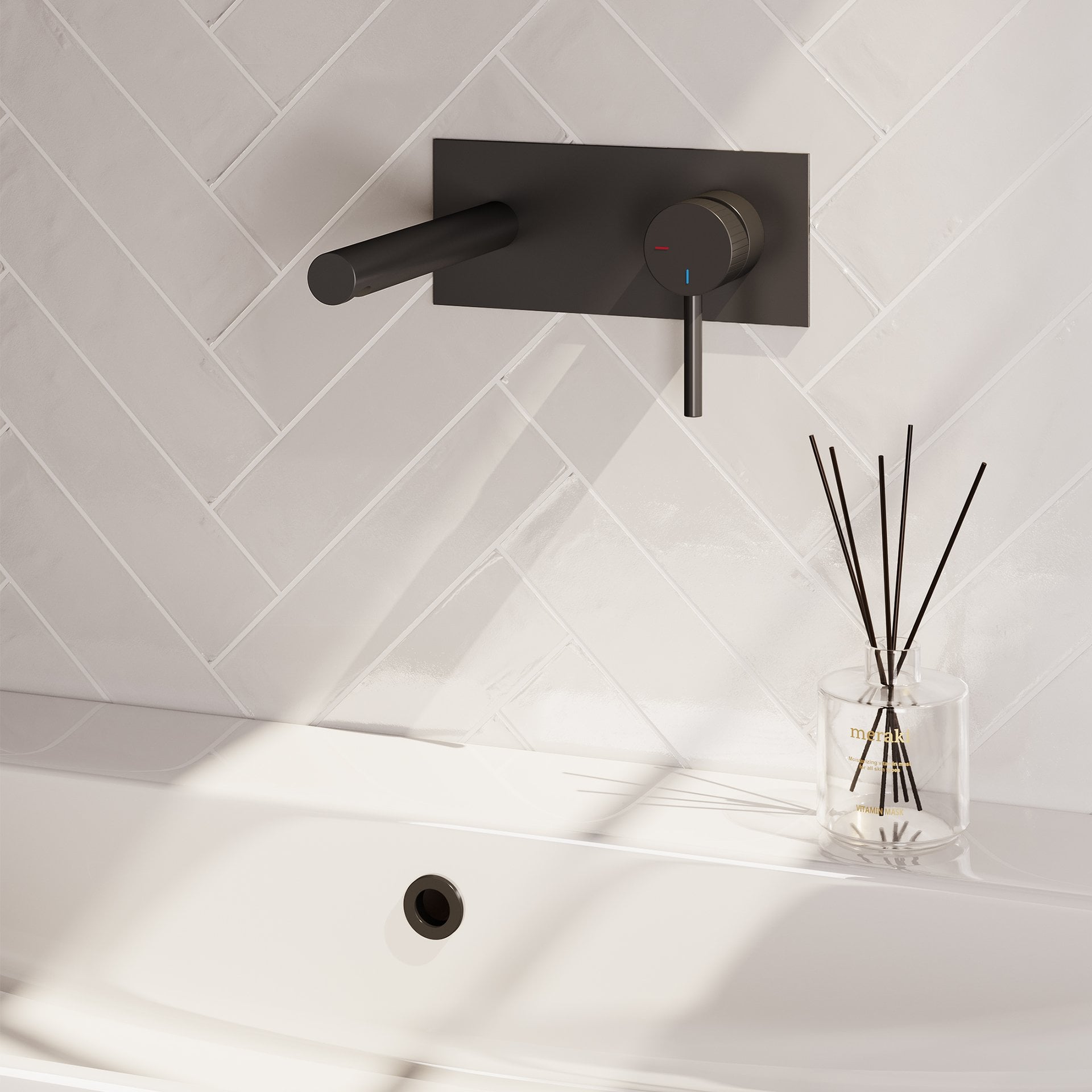 BRAUER Stripe inbouw wastafelmengkraan met rechte uitloop en afdekplaat model A1 mat zwart