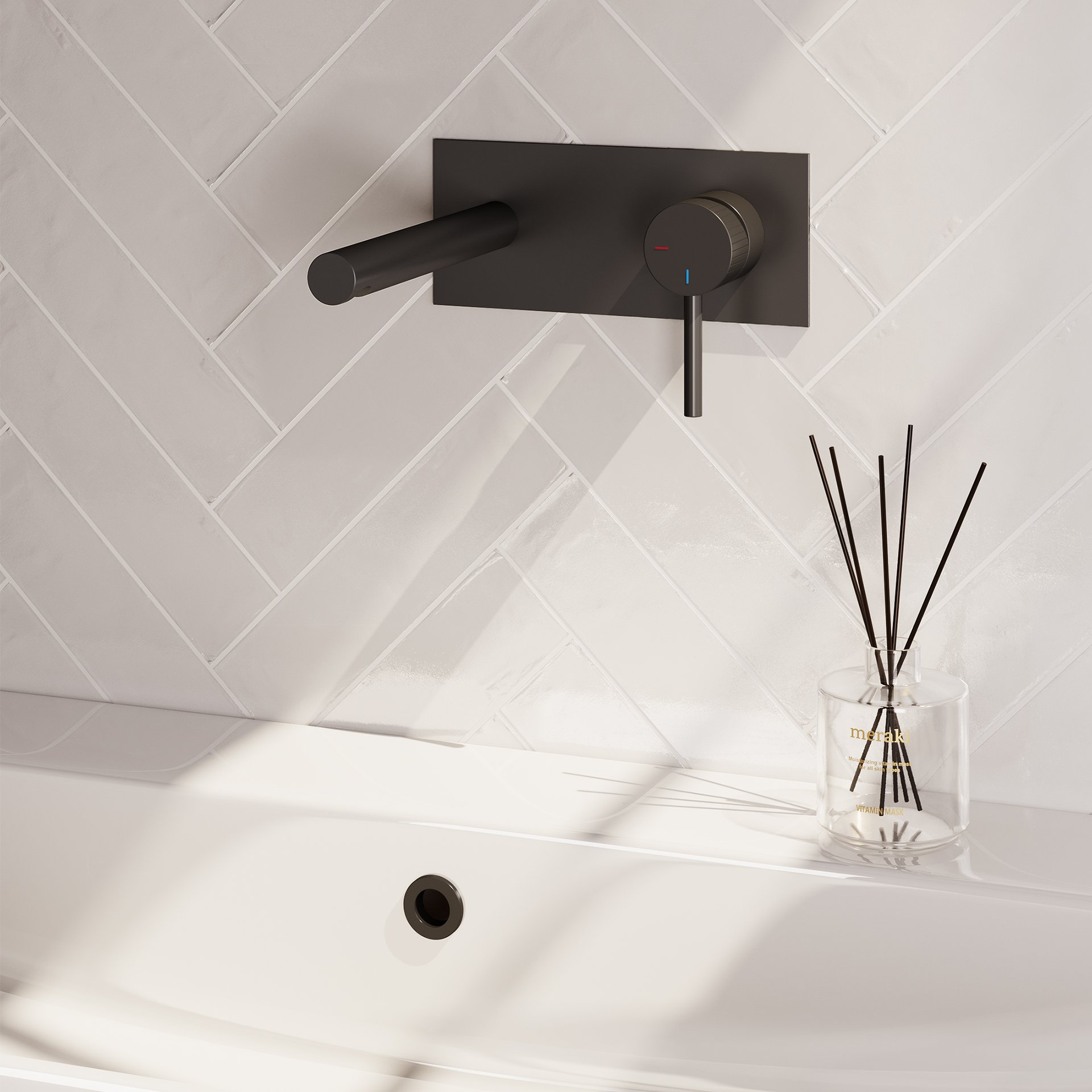 BRAUER Stripe inbouw wastafelmengkraan met rechte uitloop en afdekplaat model A1 mat zwart