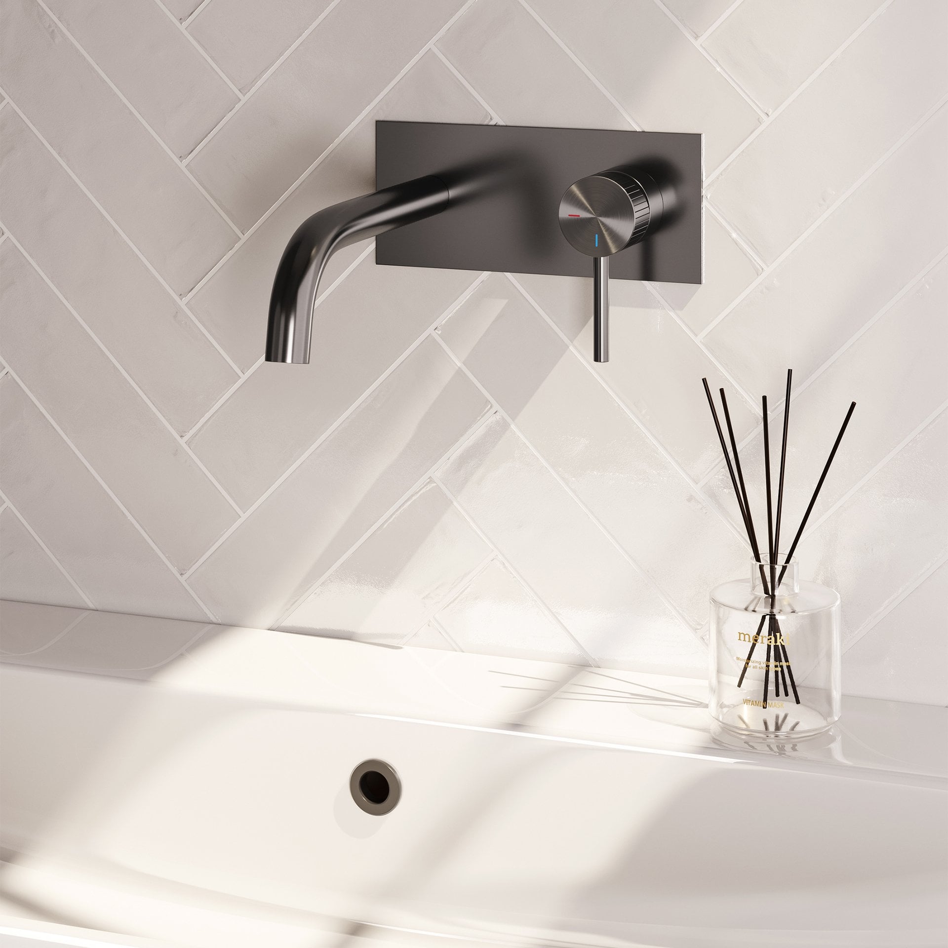 BRAUER Stripe inbouw wastafelmengkraan met gebogen uitloop en afdekplaat model A1 gunmetal geborsteld PVD