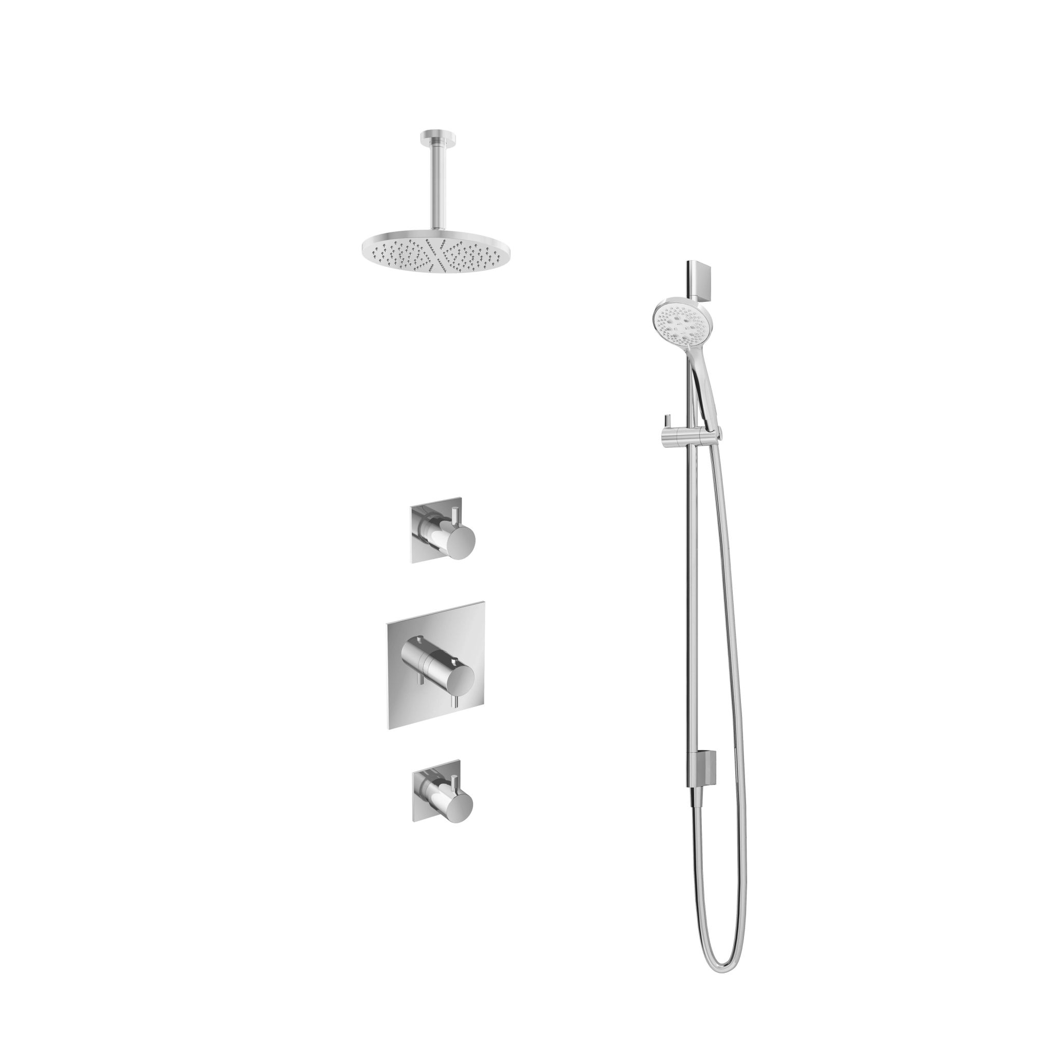 Hotbath Laddy Inbouw Regendoucheset Rond-Vierkant Met 2 Stopkranen, Plafondbuis 15cm, Hoofddouche 20cm, 3-Standen Handdouche En Glijstang Chroom