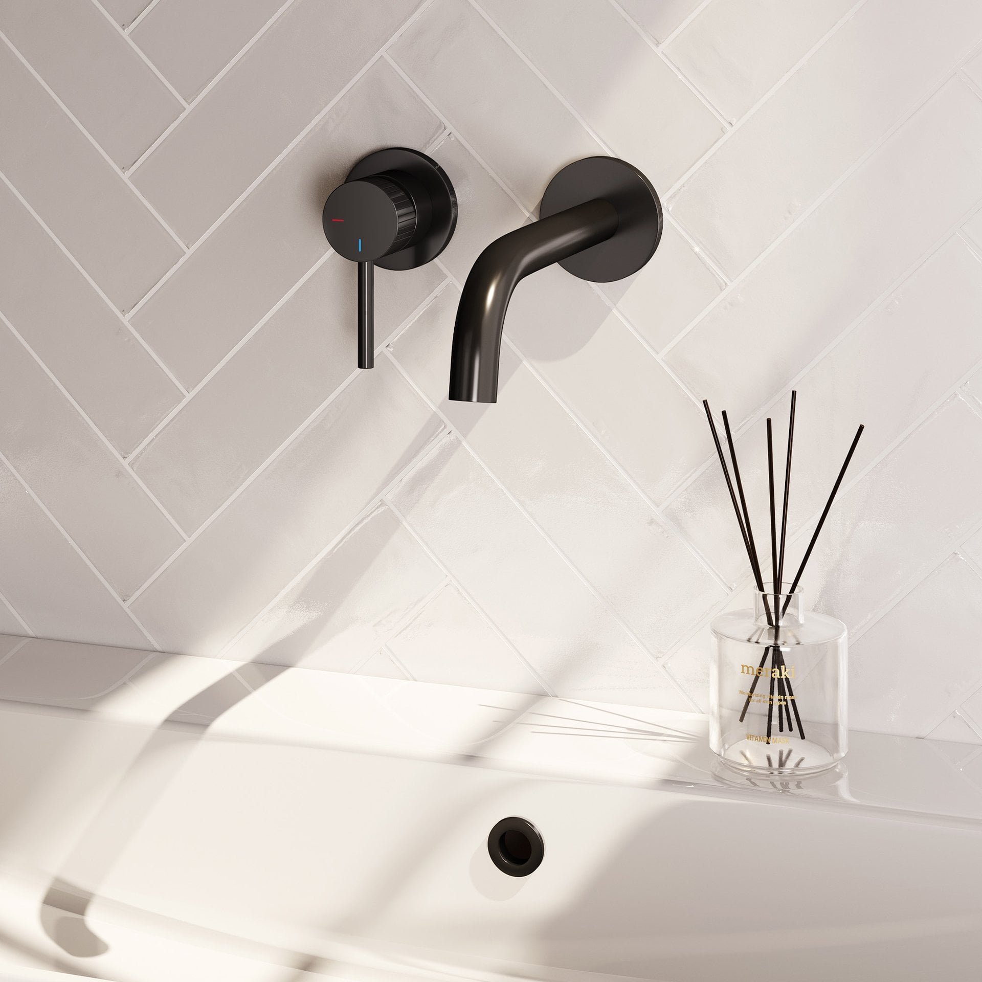 BRAUER Stripe inbouw wastafelmengkraan met gebogen uitloop en rozetten model A2 mat zwart