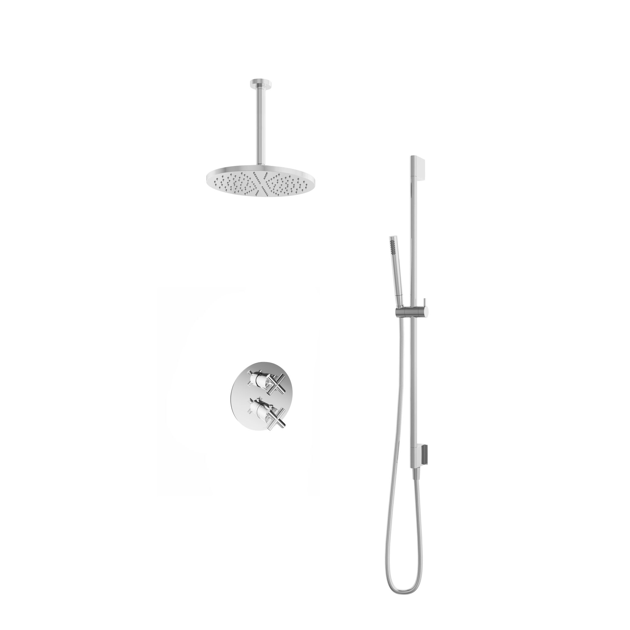 Hotbath Chap Inbouw Regendoucheset Rond Met 2-weg-omstel, Plafondbuis 30cm, Hoofddouche 30cm, Staafhanddouche En Glijstang Chroom