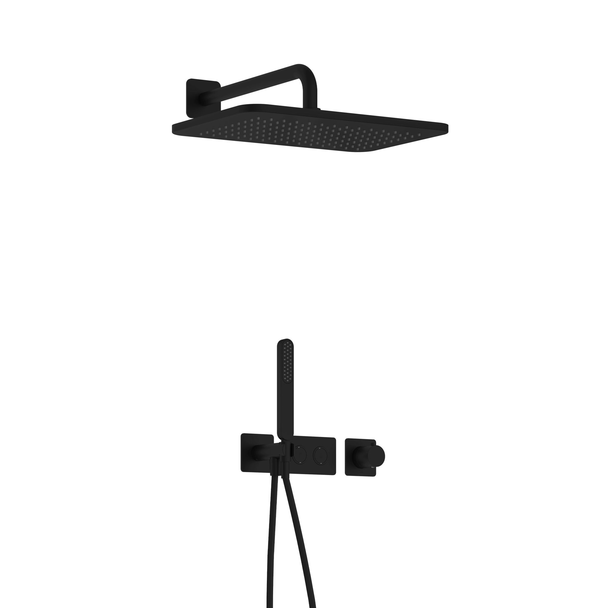Hotbath Gal Inbouw Regendoucheset Met 2 Pushbuttons, Wandarm, Hoofddouche 22x22cm En Staafhanddouche Mat Zwart - MT