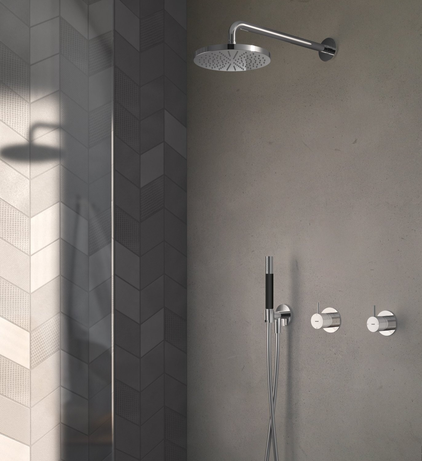 Hotbath Cobber Inbouw Regendoucheset Met Inbouw Douchemengkraan en 2-Weg-Omstel, Wandarm, Hoofddouche 30cm en Staafhanddouche Mat Zwart