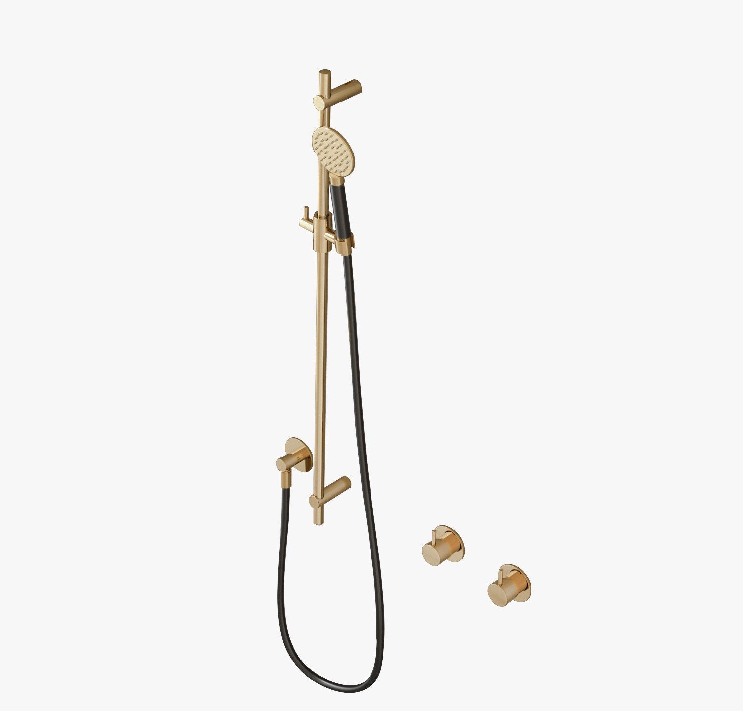 Hotbath Glijstang 90cm Met Wandaansluitbocht, Doucheslang 150cm En Ronde Handdouche Geborsteld Messing PVD