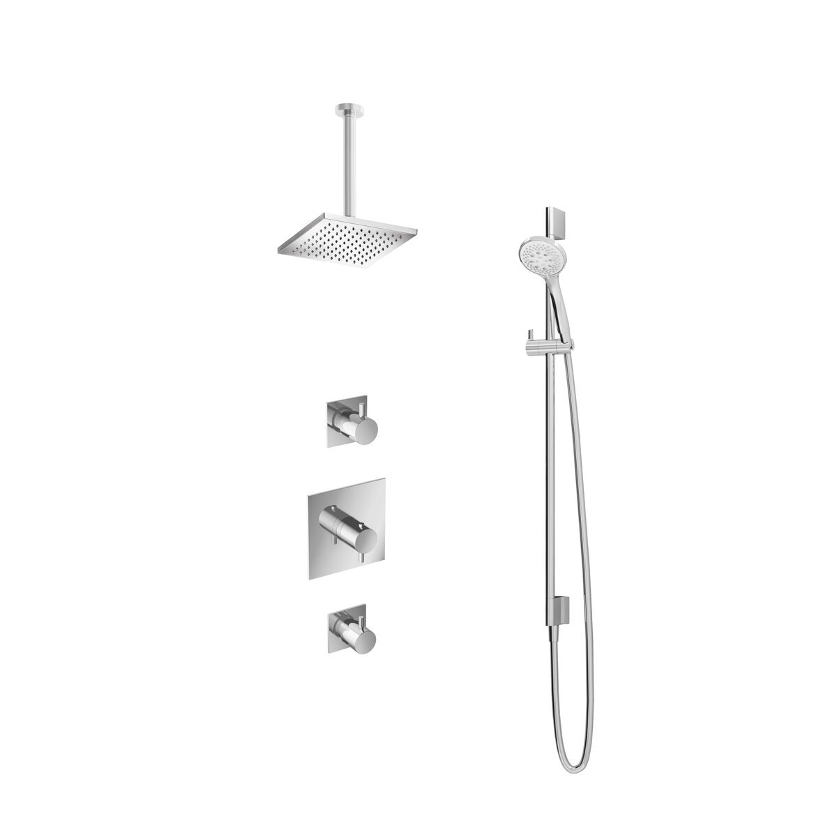 Hotbath Laddy Inbouw Regendoucheset Rond-Vierkant Met 2 Stopkranen, Plafondbuis 30cm, Hoofddouche Vierkant 20x20cm, 3-Standen Handdouche En Glijstang Geborsteld Nikkel