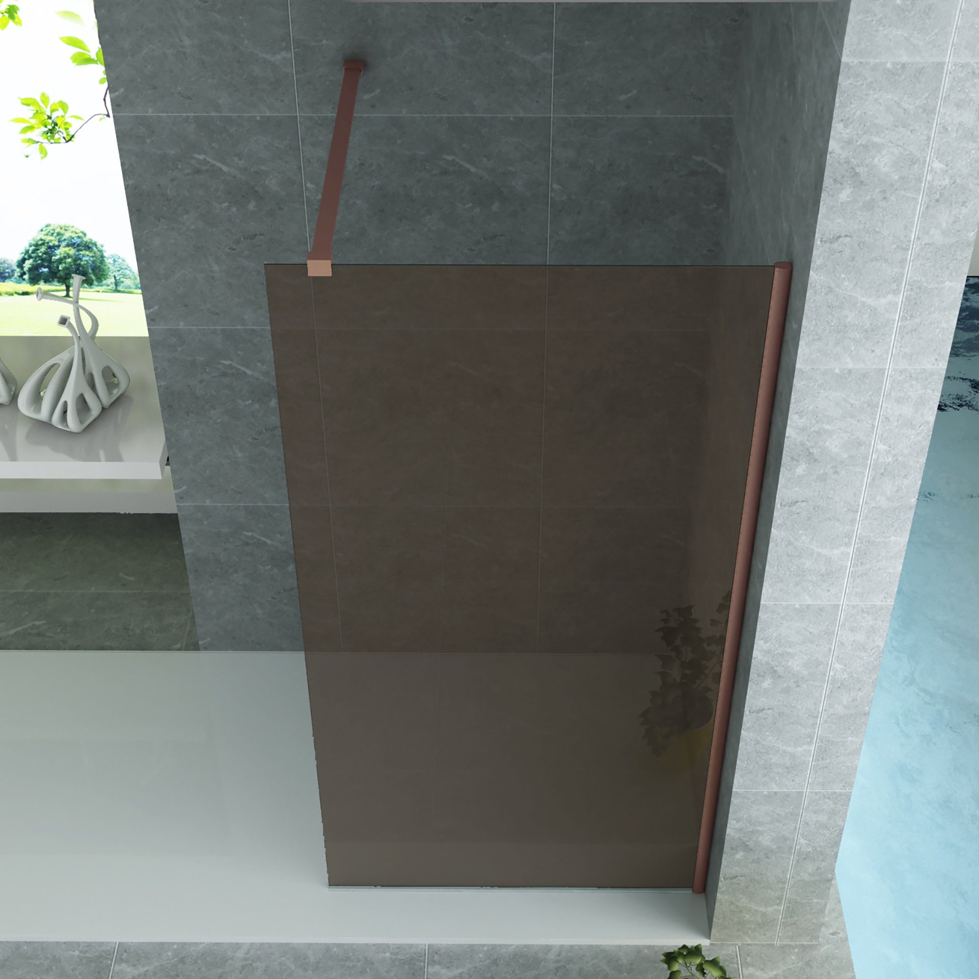 Aloni Inloopdouche / Douchewand - Champagne - Inclusief Koper Profiel - 8mm - 80x200 cm